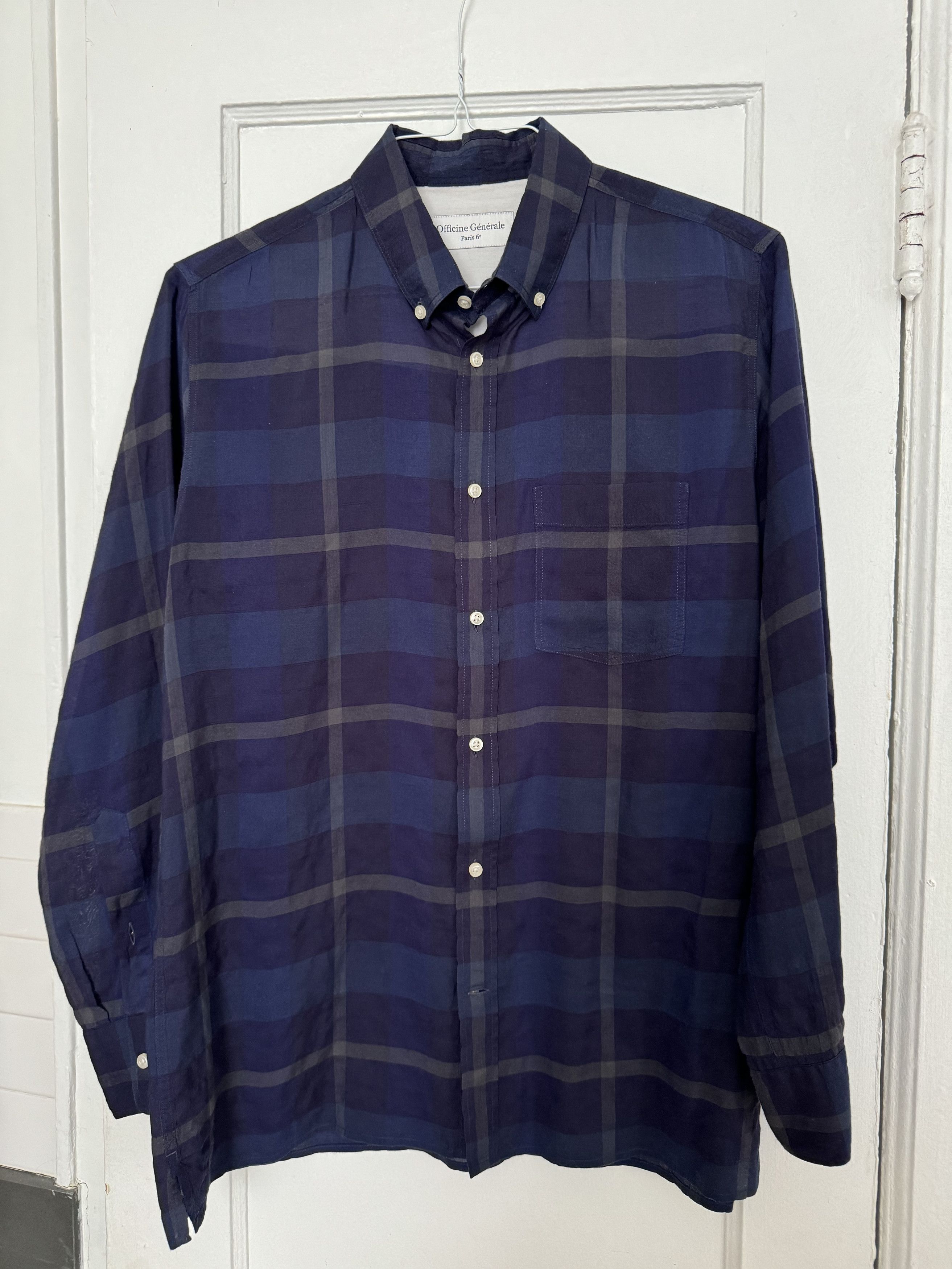 Officine Generale Men's Check Seersucker Button-Front Shirt Size US M / EU 48-50 / 2 - 1 Thumbnail