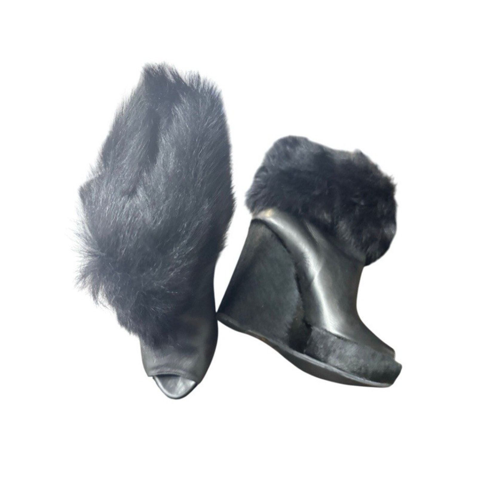 Prada PRADA BLACK LEATHER FUR PEEP TOE BOOTS SHOES SZ 39 OR 8.5 Size US 8.5 / IT 38.5 - 4 Thumbnail