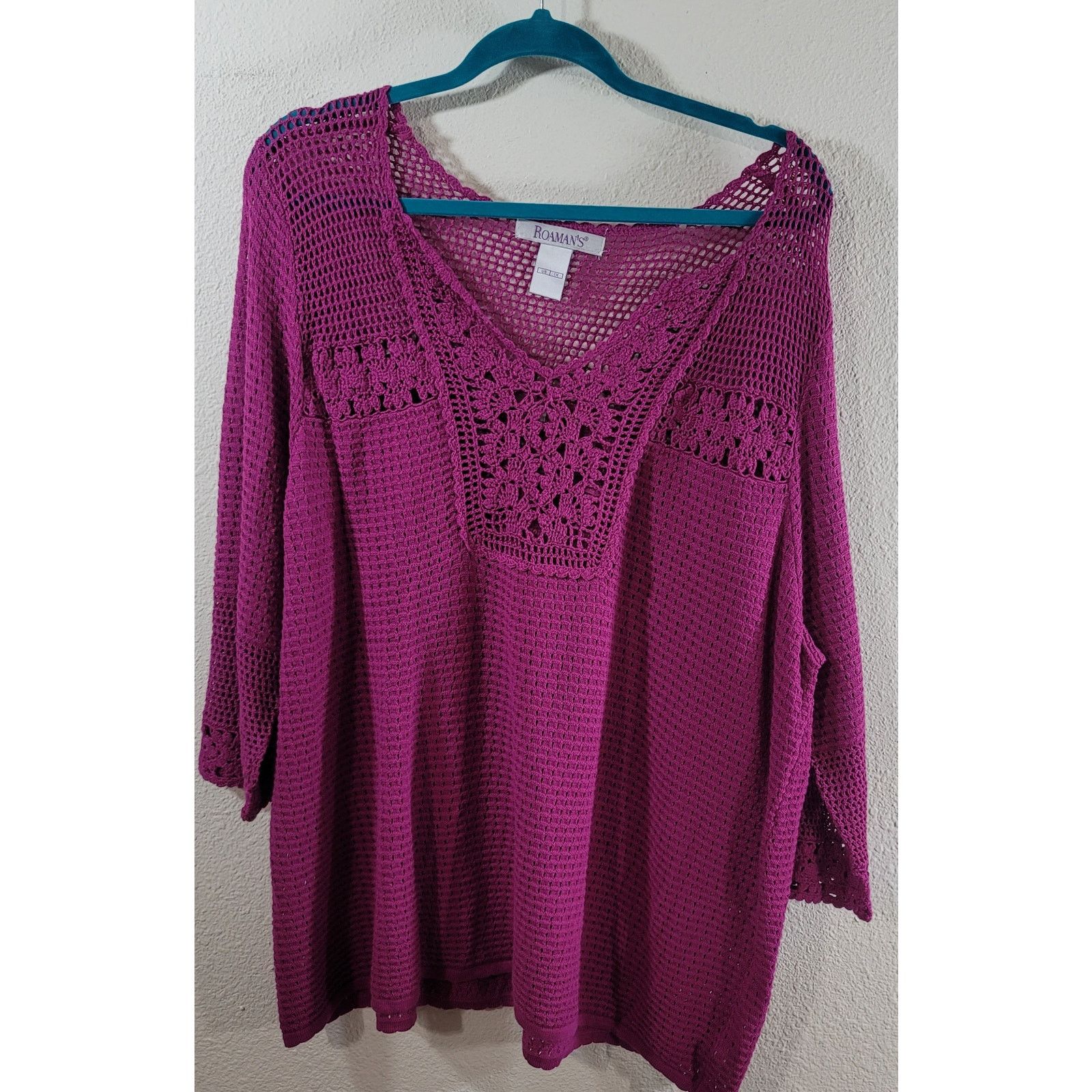 Other Roaman's Purple Open Knit V Neck Top 1X Plus Lightweight Size XXL / US 16-18 / IT 52-54 - 6 Thumbnail