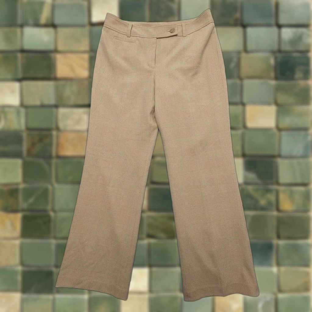 Ann Taylor Ann Taylor Wide Leg Trousers Dress Pants Size 12 Signature Fit Lined Plaid Tan Size 34" / US 12 / IT 48 - 1 Thumbnail