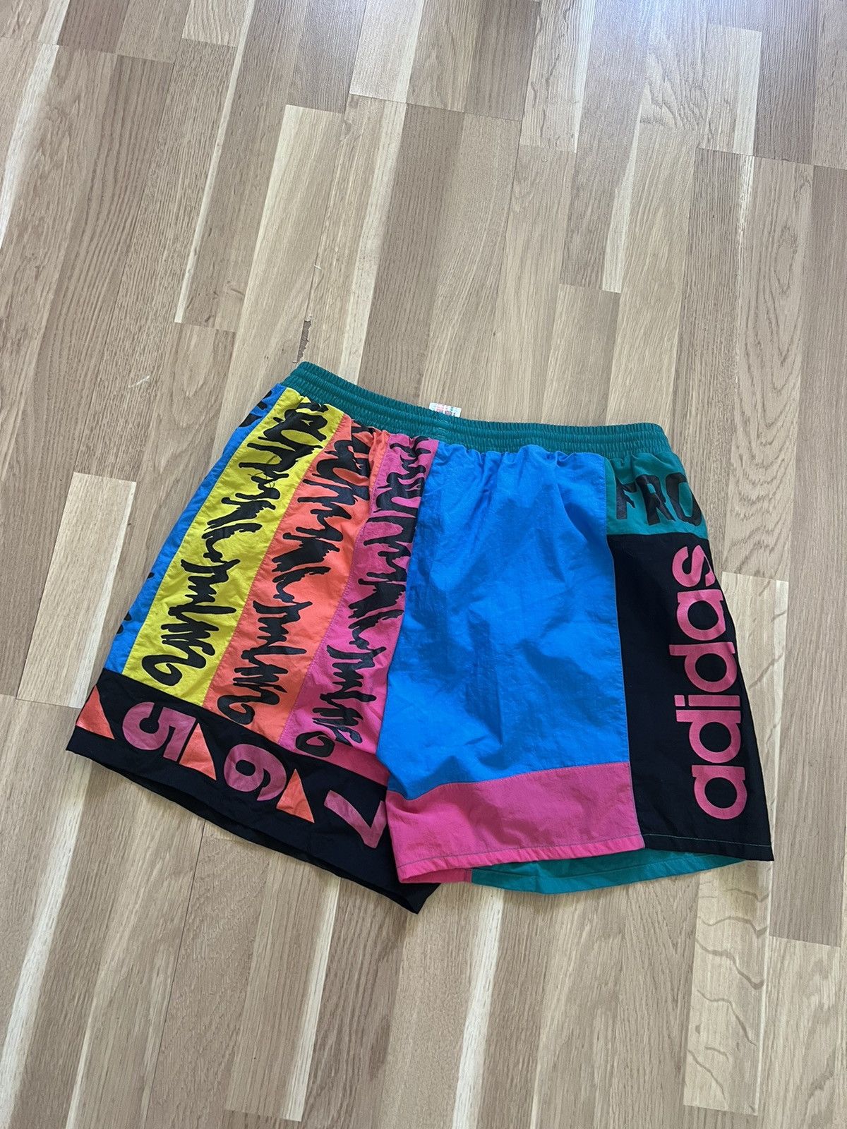Adidas × Vintage Adidas vintage multicoloured shorts nylon 1 2 3 4 5 90s Size US 33 - 7 Thumbnail