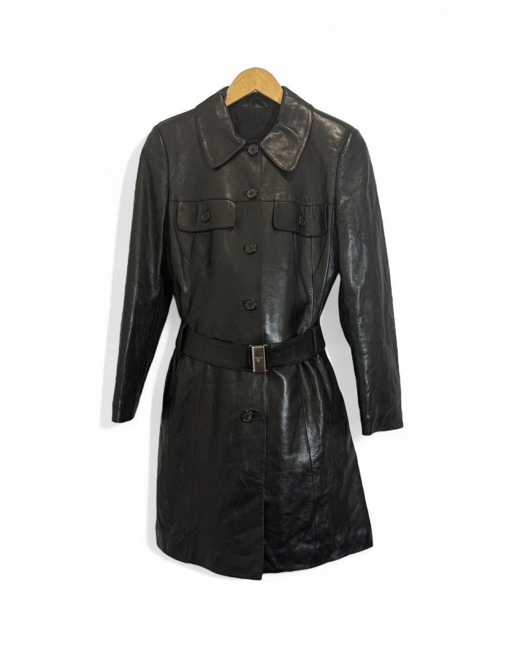 Prada 90’s Leather Belted Jacket Size S / US 4 / IT 40 - 1 Thumbnail