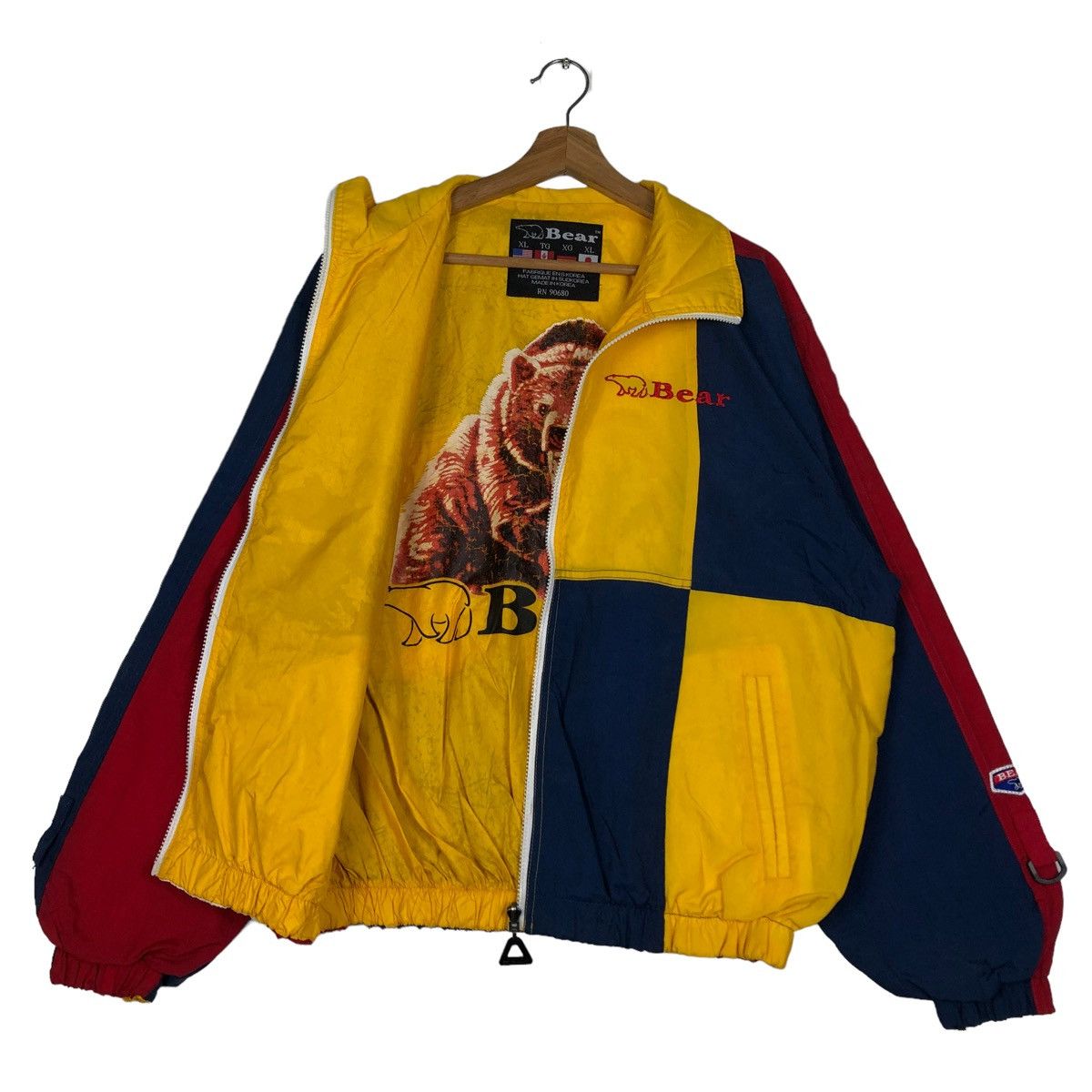 Japanese Brand 🔥VTG COLOUR BLOCK BOMBER JACKET BEAR BIG LOGO REVERSIBLE Size US XL / EU 56 / 4 - 9 Thumbnail