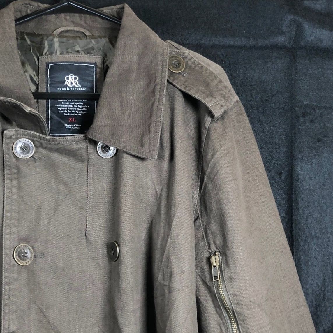 Vintage Rock & Republic Mens Jacket Brown Double Breasted Trench Coat 100% Cotton XL Jacket Men Long Coat Casual Brown Trench Coat, 100% Cotton, XL, Mens Size US XL / EU 56 / 4 - 5 Thumbnail