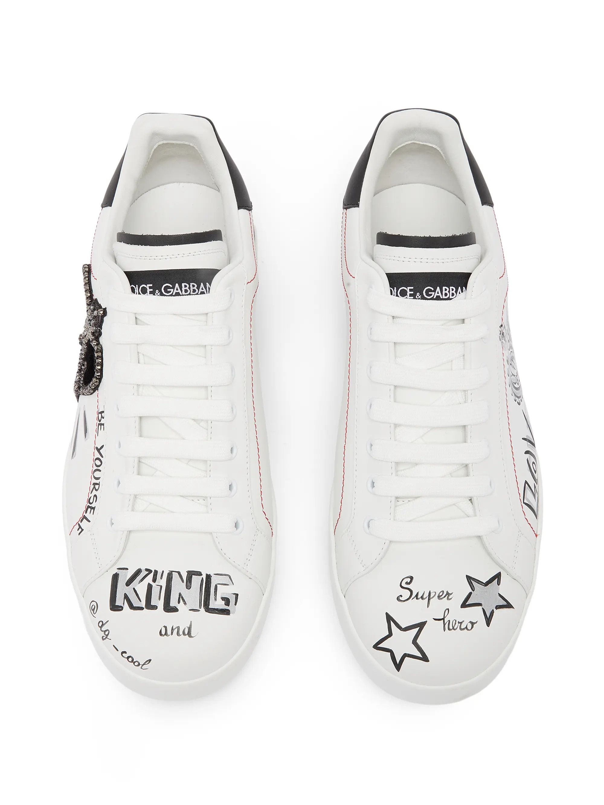 Dolce & Gabbana os11x0526 Illustrated Leather Sneakers in White/Black Size US 9 / EU 42 - 4 Thumbnail