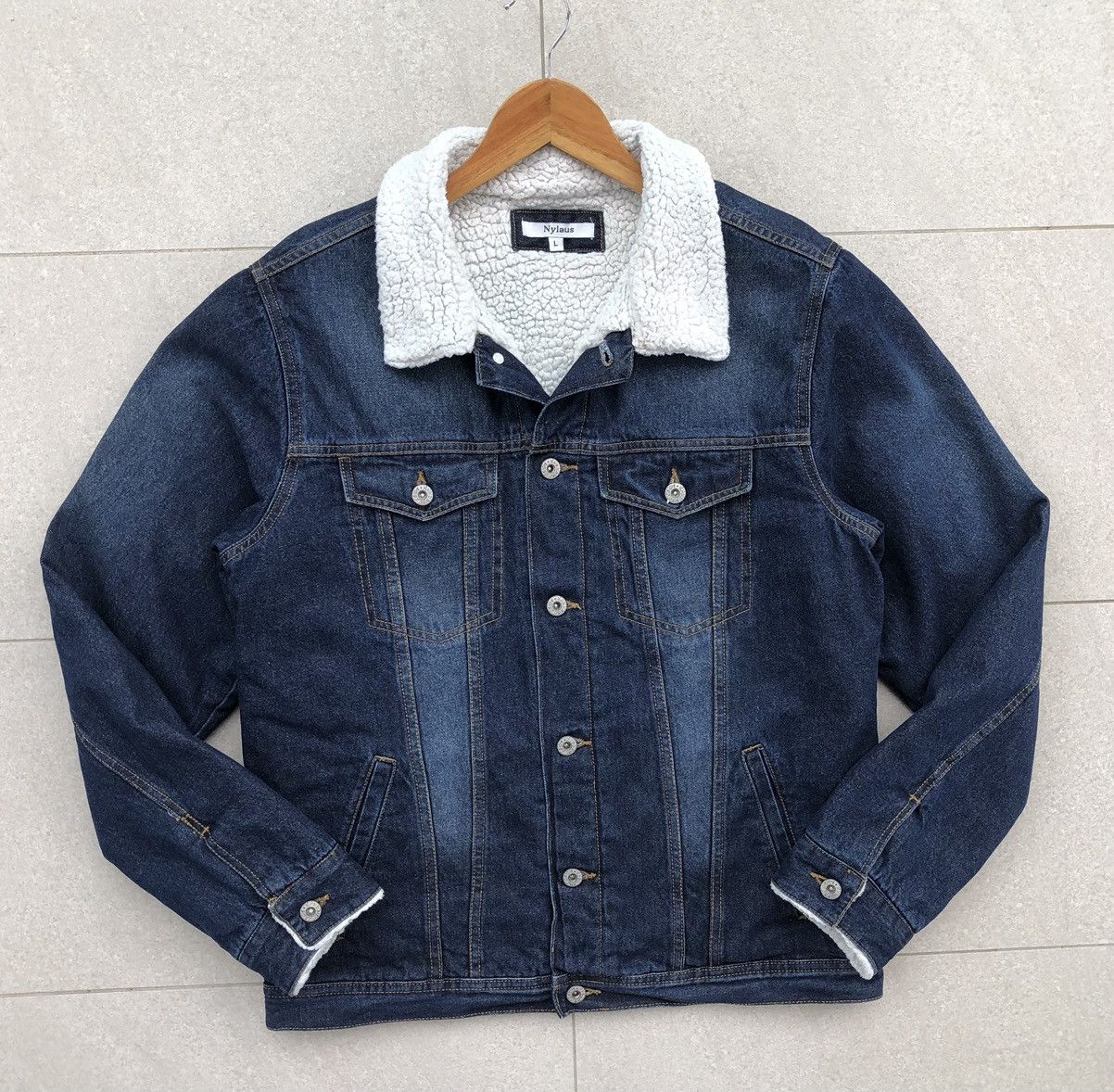 Japanese Brand Nylous Denim Sherpa Trucker Jacket Size US L / EU 52-54 / 3 - 3 Thumbnail