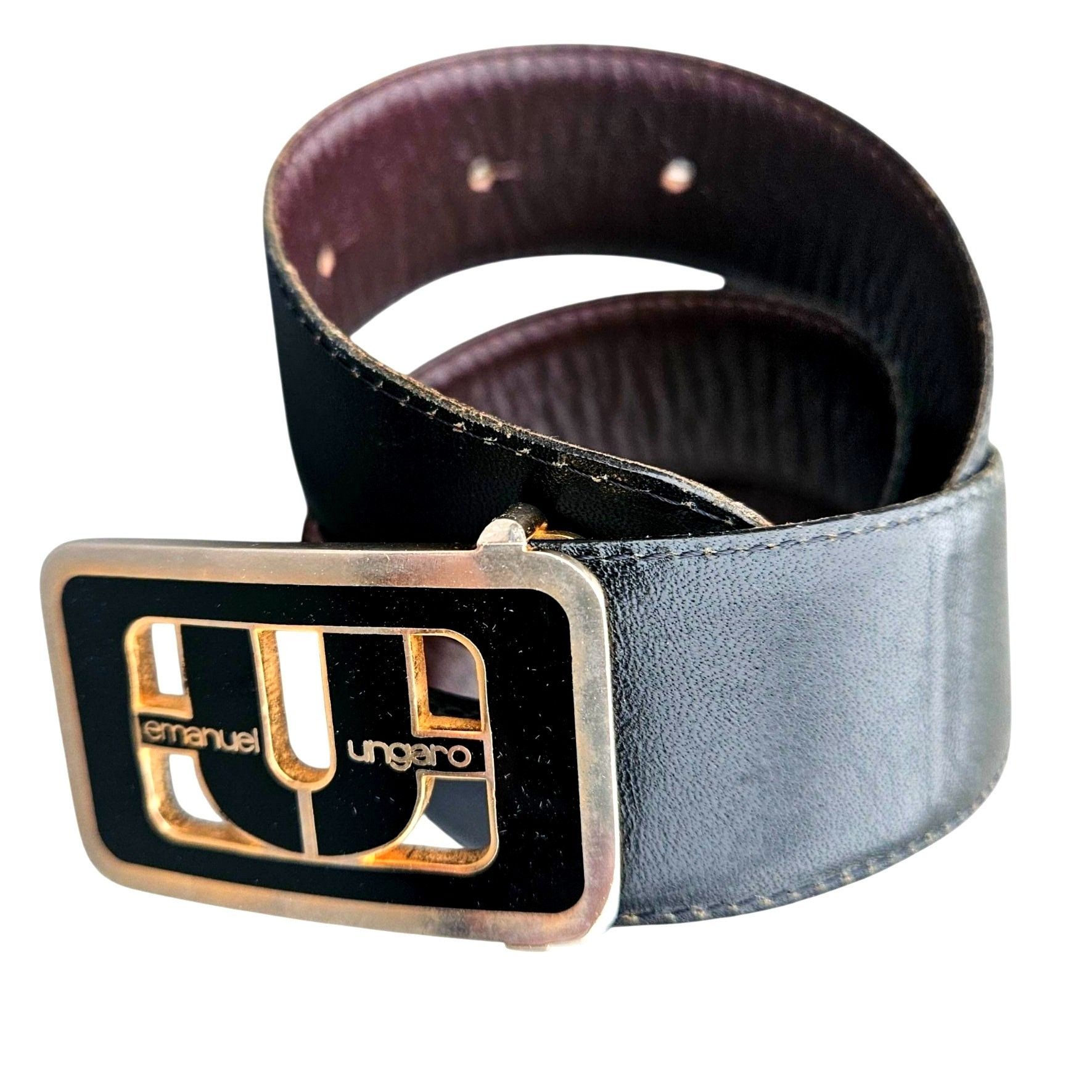 Emanuel Ungaro Vintage Emanuel Ungaro Belt 1970s Leather Black Gold Womens Size ONE SIZE - 7 Thumbnail