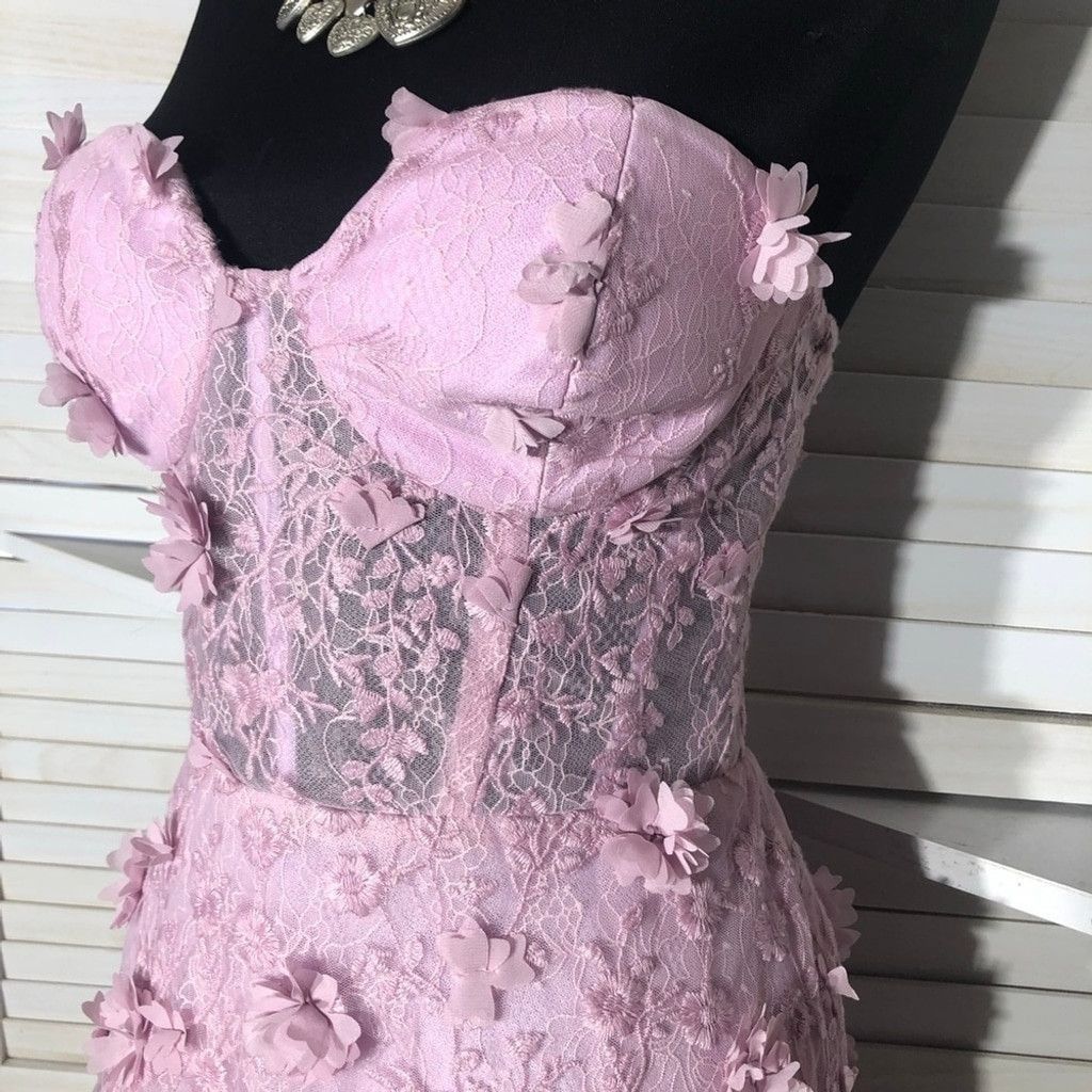 Bcbgmaxazria BCBG Max Azria Corset Gown 3D Floral Lace Sheer Pink Lilac 6 Size M / US 6-8 / IT 42-44 - 9 Thumbnail
