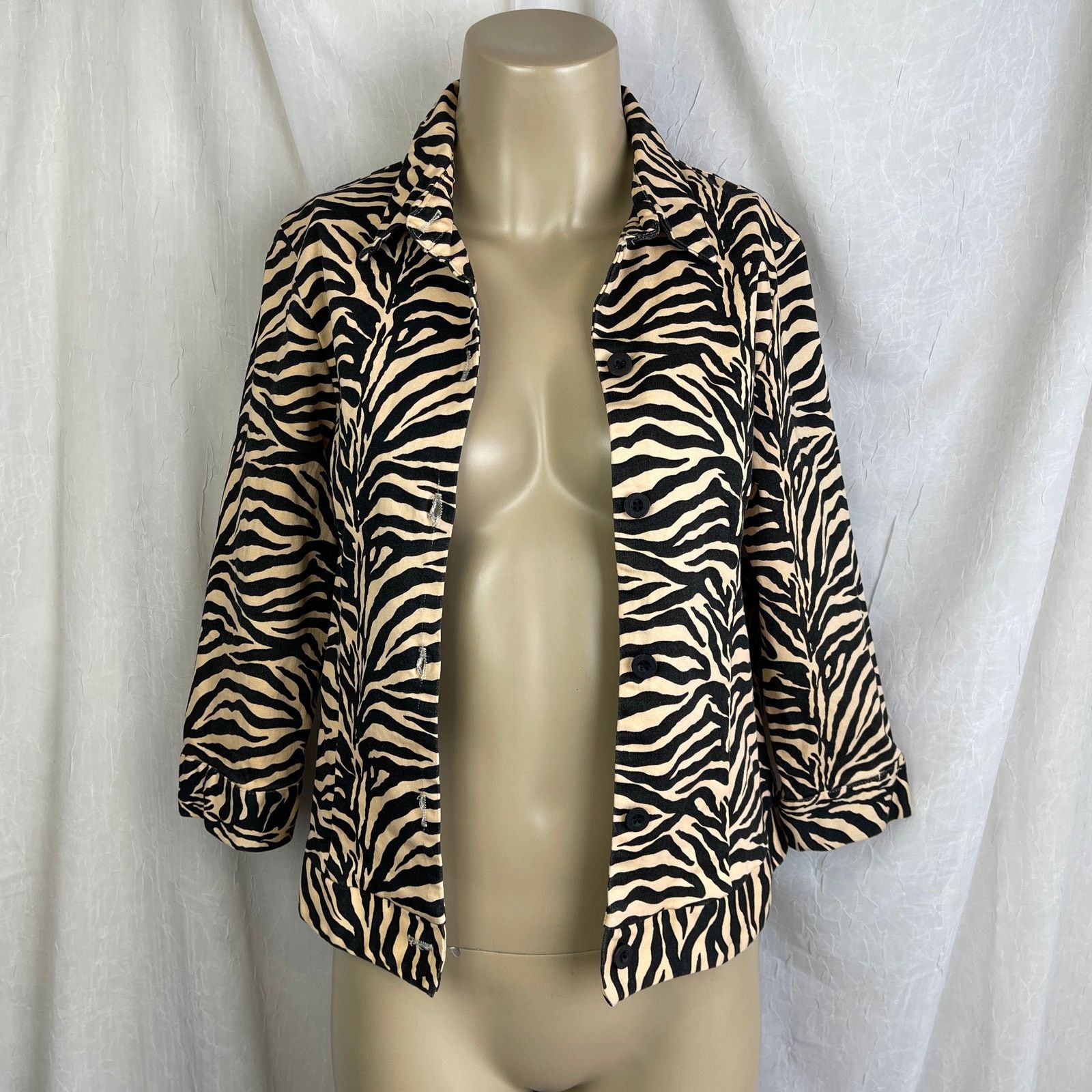 Vintage VTG Allison Taylor Tan Black Cropped Jacket Zebra Tiger XS/S Size XS / US 0-2 / IT 36-38 - 14 Thumbnail