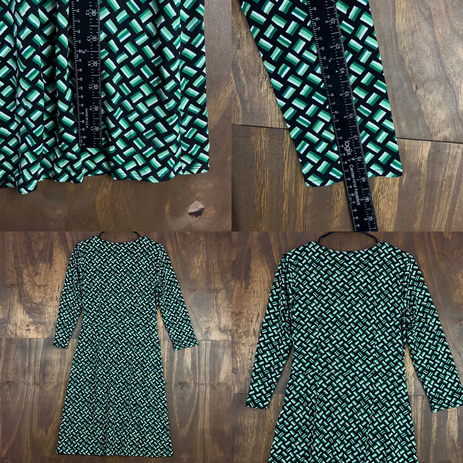 Ann Taylor Ann Taylor LOFT Dress Womens V-Neck Long Sleeve Workwear 6 Black Green Knee Length Subtle Wrap 30 Day Returns Mens? Size M / US 6-8 / IT 42-44 - 8 Thumbnail