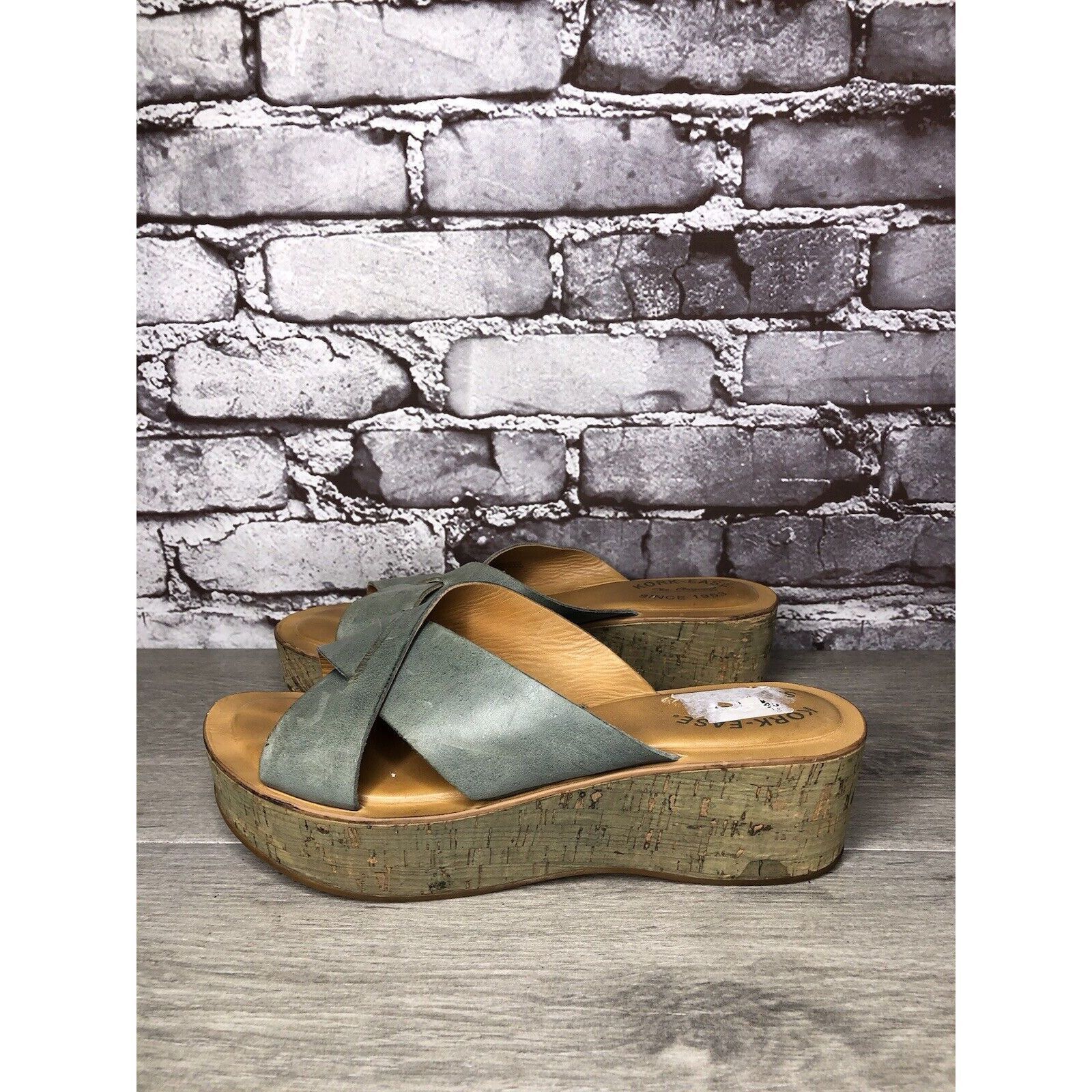 Other Kork-Ease Blue Leather Platform Cross Strap Cork Wedge Sanda Size US 8 / IT 38 - 16 Thumbnail