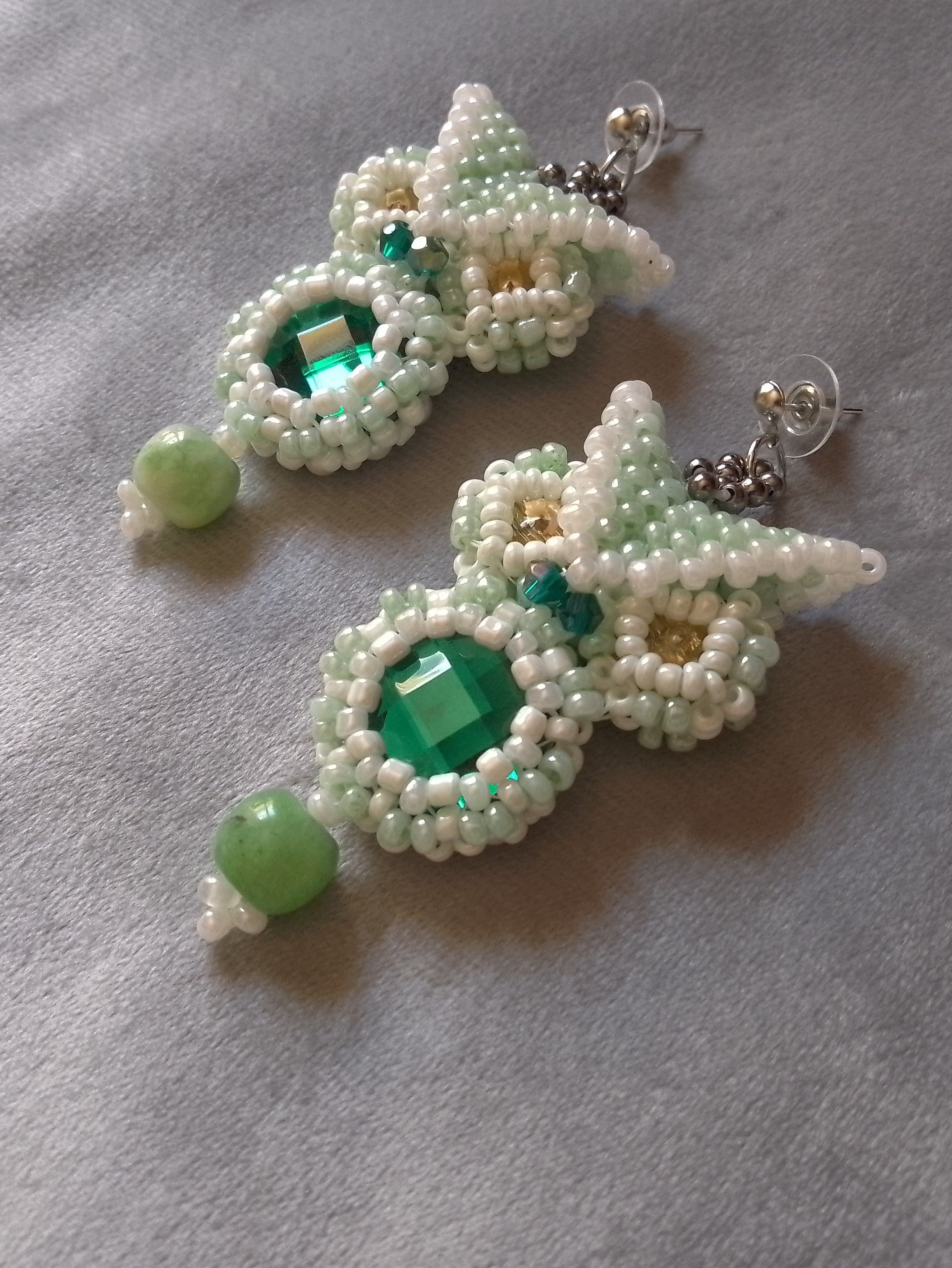 Handmade Owl dangling earrings with precious gemstones and zirconia Size ONE SIZE - 3 Thumbnail