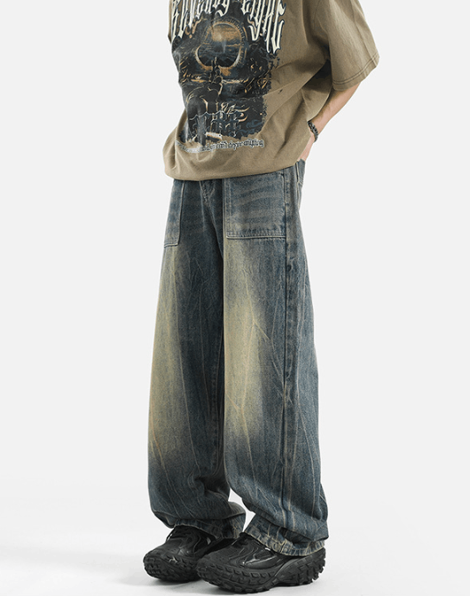 Japanese Brand × Jean Street lightning pattern distressed loose straight jeans Size US 32 / EU 48 - 4 Thumbnail