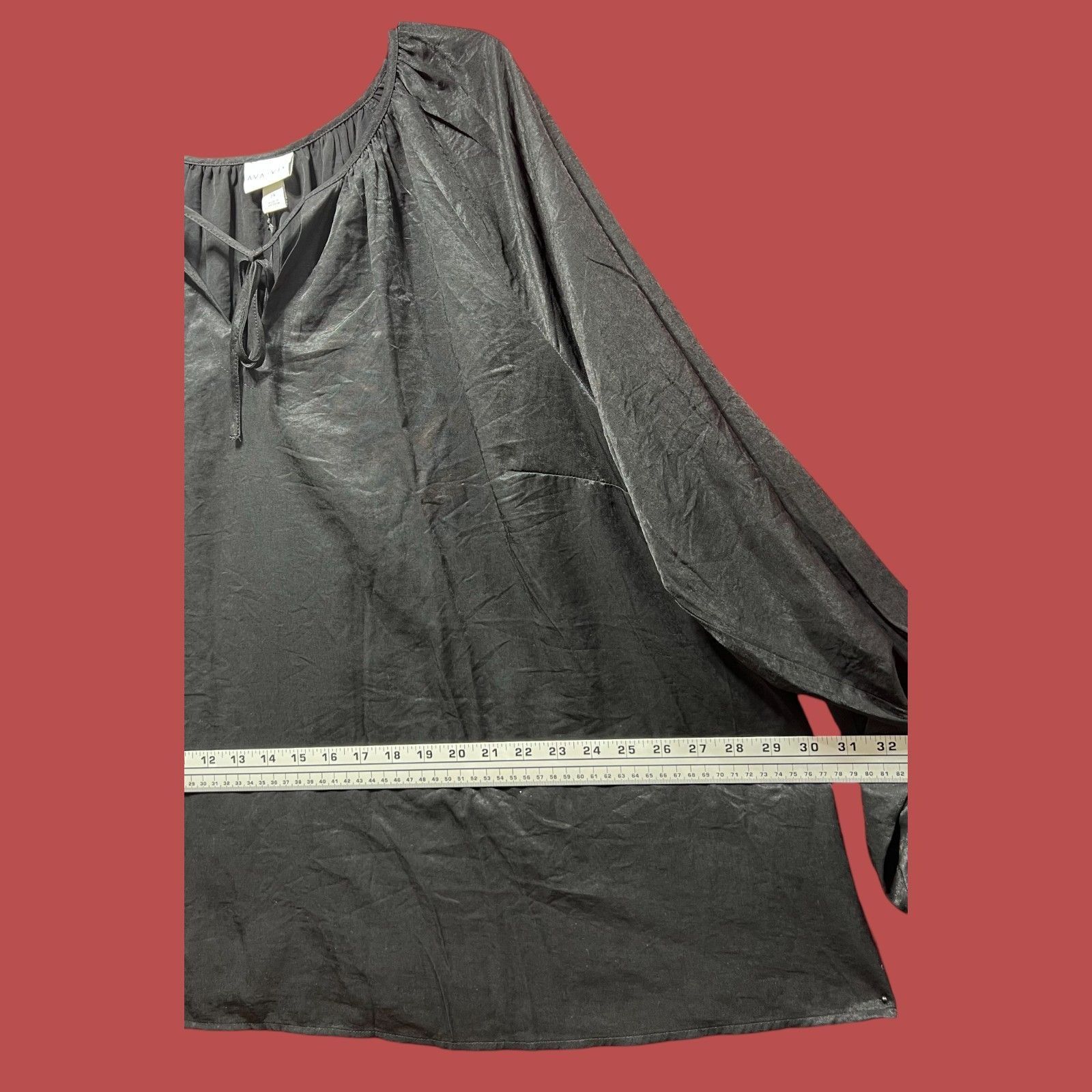 Other Ava & Viv - Women's V-Neck Balloon Sleeve Shirt - Black - 2X Size XXL / US 16-18 / IT 52-54 - 6 Thumbnail