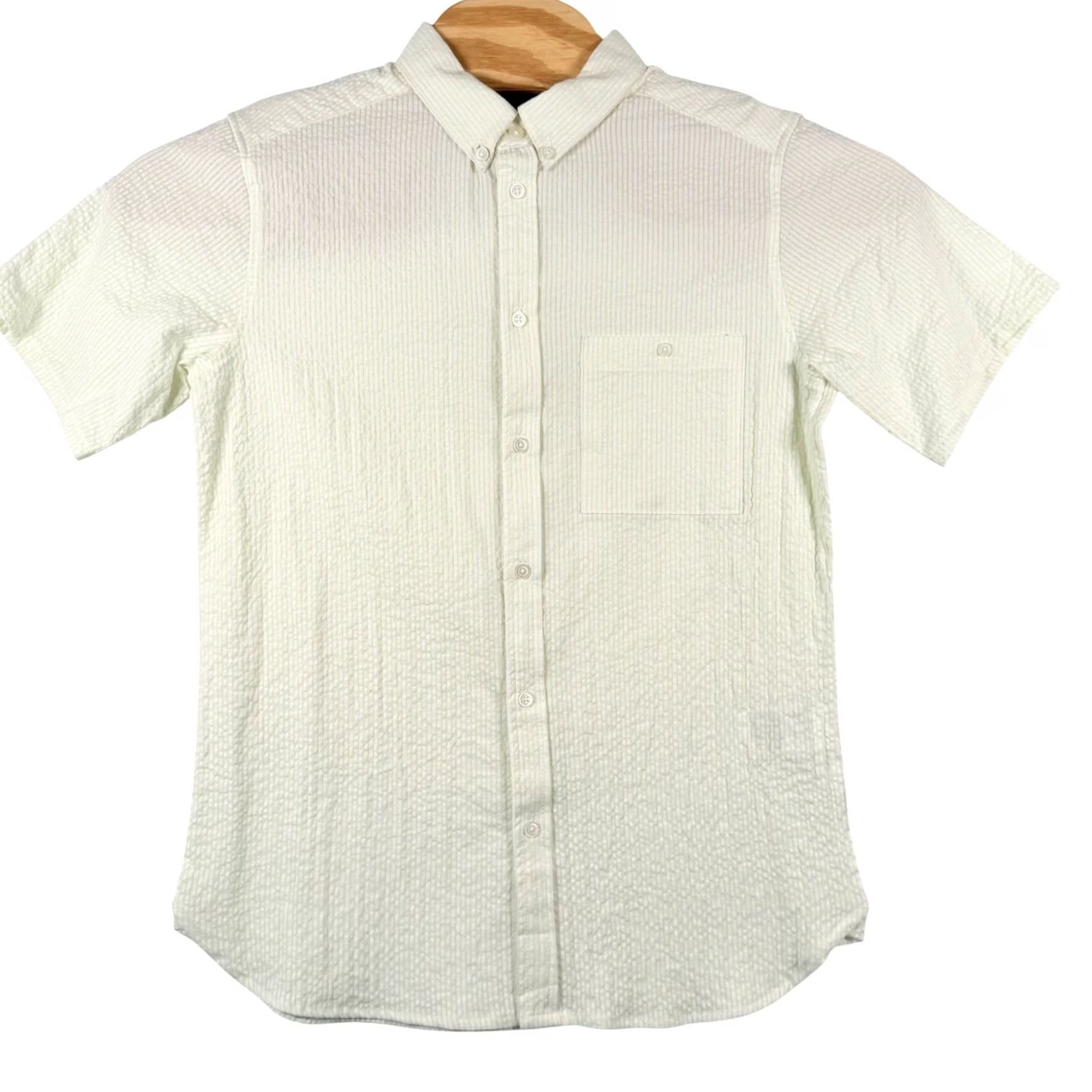 WeSC WeSC Shirt Unisex Adults S M Button-Down Striped Short Sleeve Oden Seersucker Green NWT Size S / US 4 / IT 40 - 2 Thumbnail