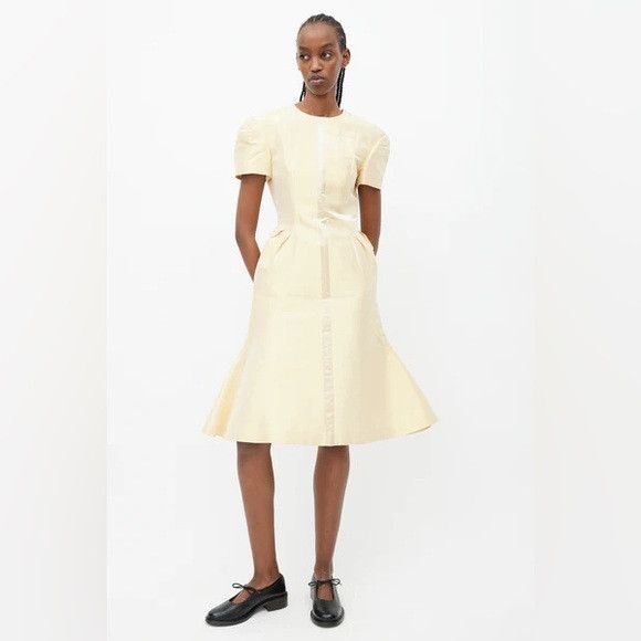 Thom Browne THOM BROWNE gold panelled short puff sleeve fitted midi dres Size S / US 4 / IT 40 - 4 Thumbnail