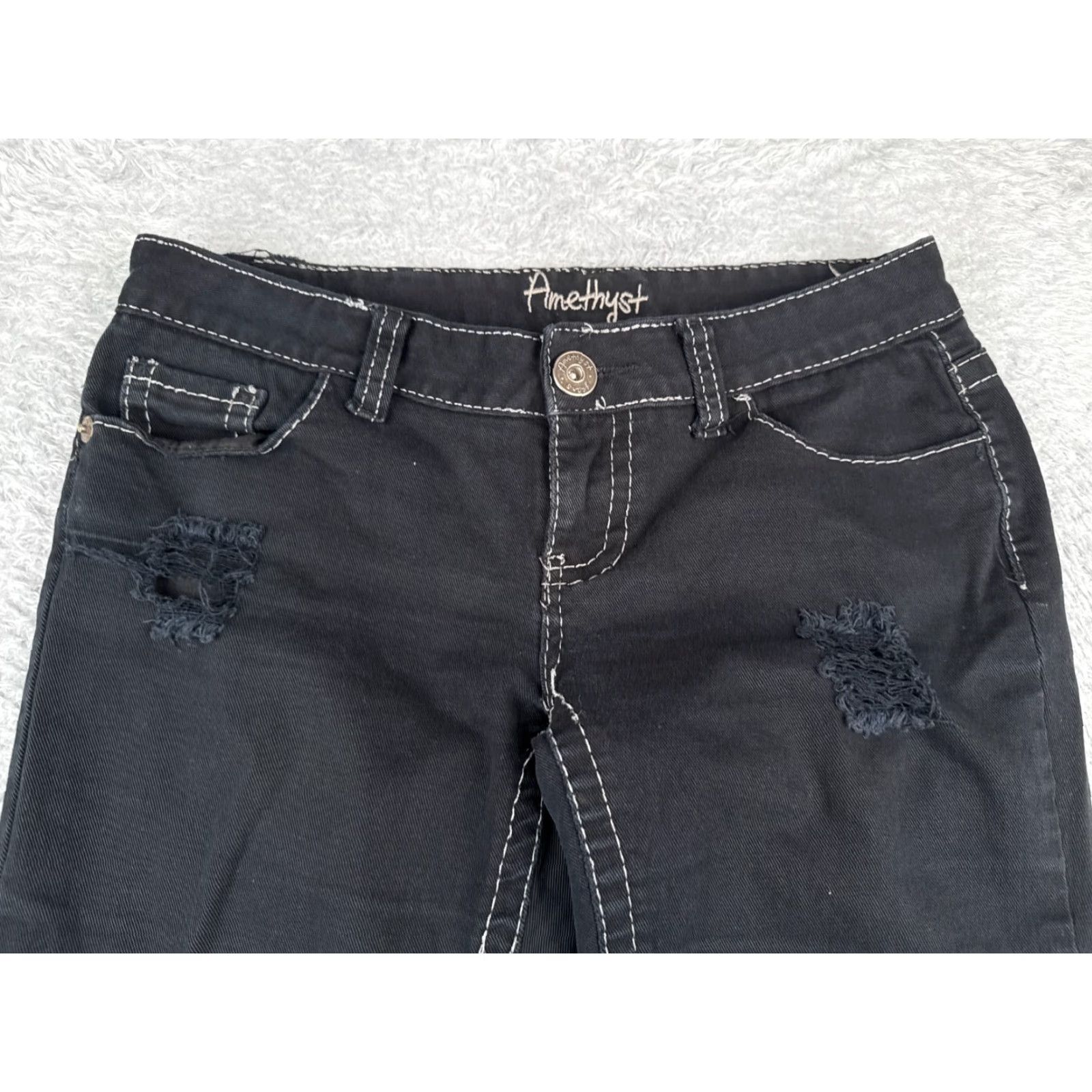 Vintage Amethyst Jeans Women's Jeans 7 Black Denim Bootcut Low Rise 31in Inseam Cotton Blend Distressed Pockets Western Size 28" / US 6 / IT 42 - 5 Thumbnail