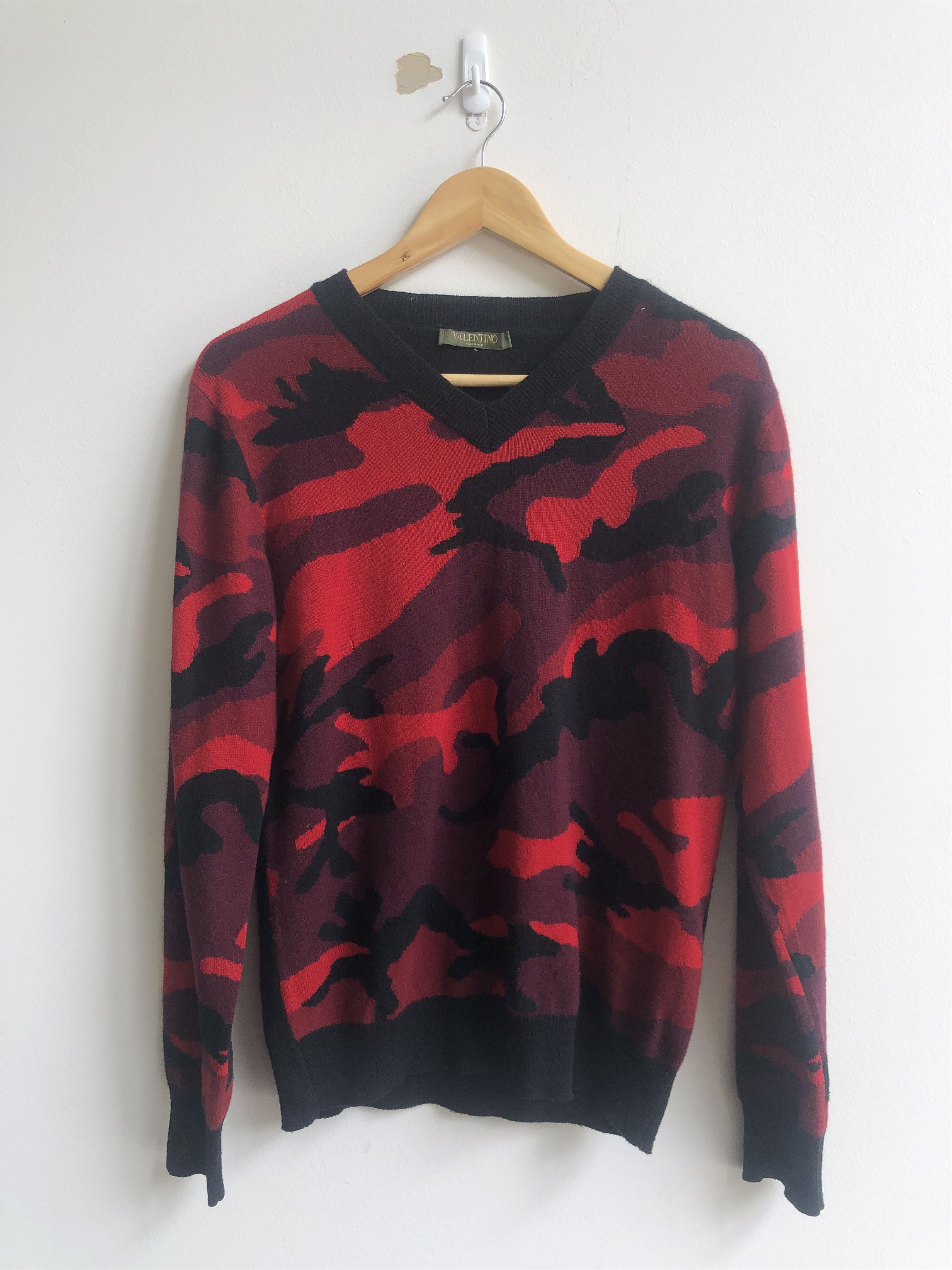 image of Valentino 100% Cashmere Sweater in Red Camo, Men's (Size Small)