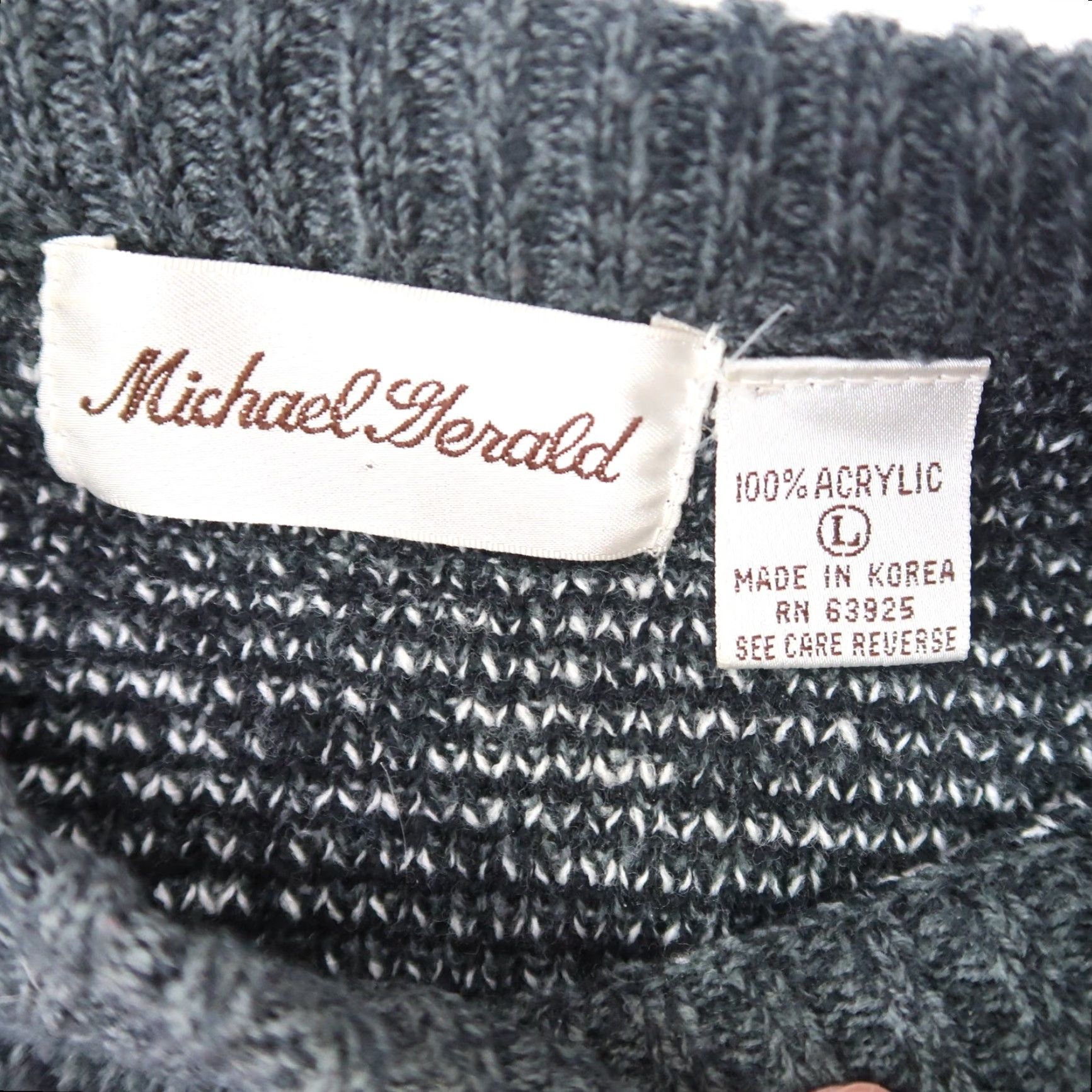 Vintage VINTAGE Michael Gerald Sweater Crew Neck Striped Grey Black 80s 90s Mens L Pullover Knit Acrylic Long Sleeve Size US L / EU 52-54 / 3 - 4 Thumbnail