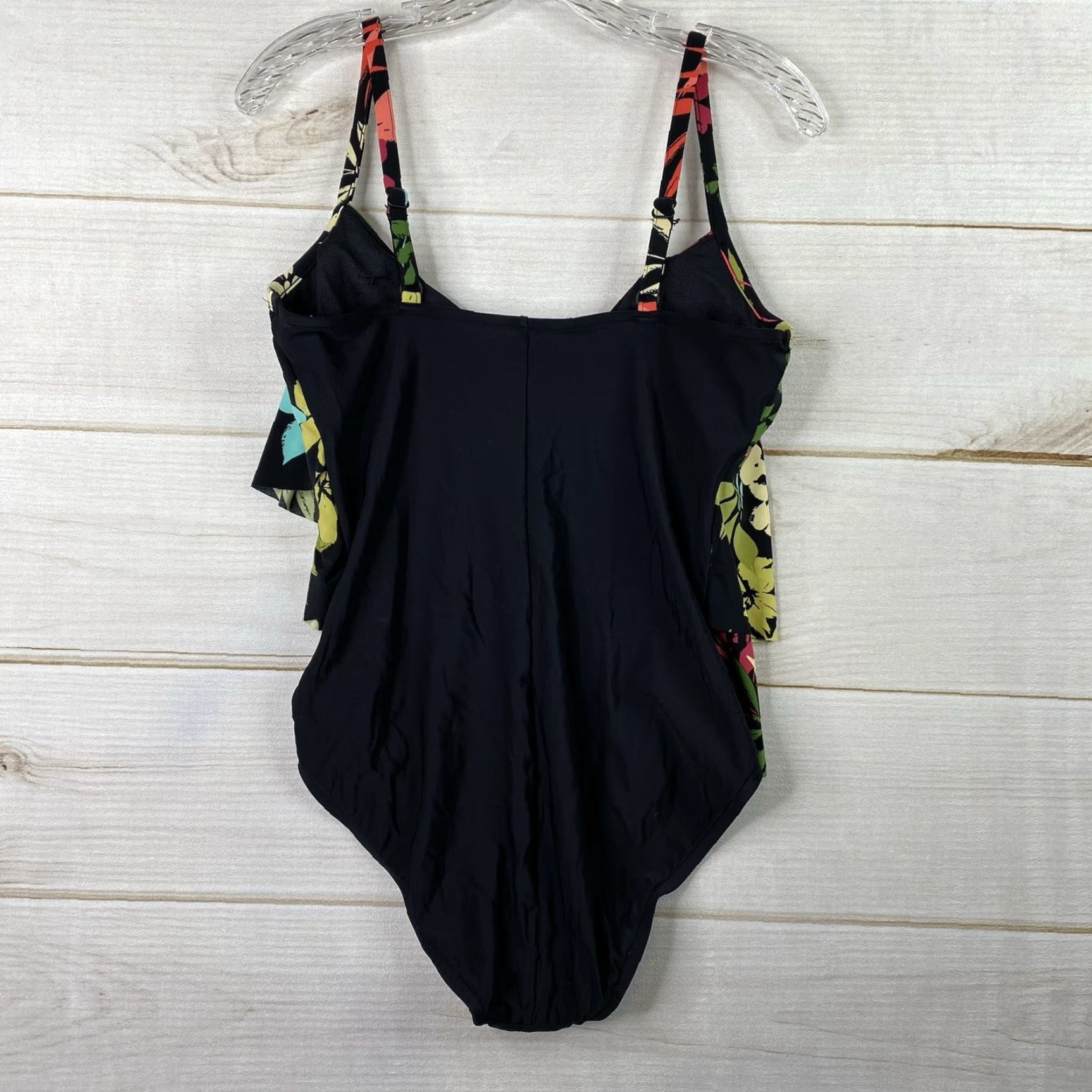 Vintage VINTAGE Aqua Green One Piece Swimsuit Womens L Black Floral Ruffled Strappy Beach NEW Size ONE SIZE - 6 Thumbnail