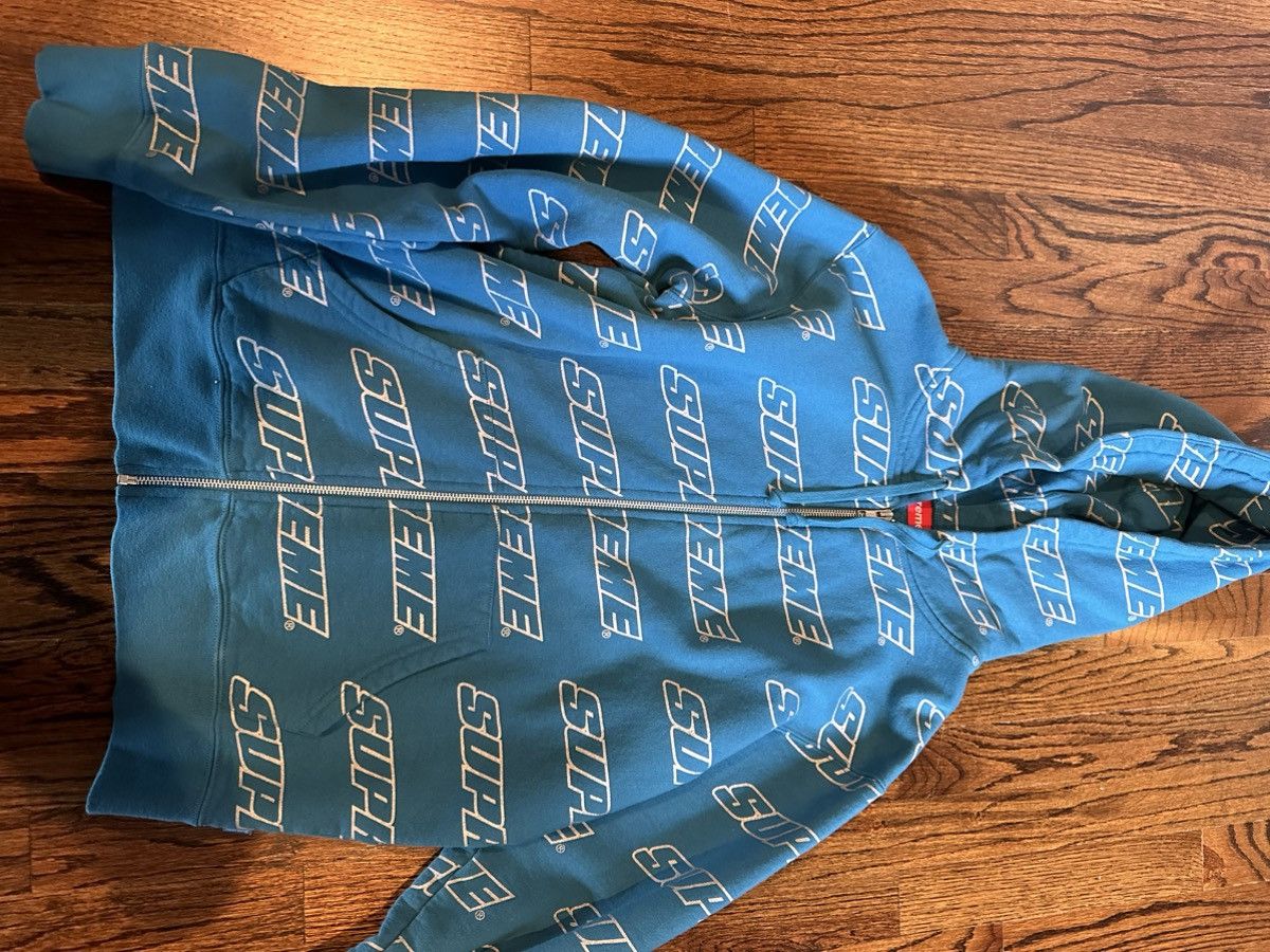 image of Supreme Repeat Zip Up Hoodie Ss18 Dark Aqua in Blue, Men's (Size Small)