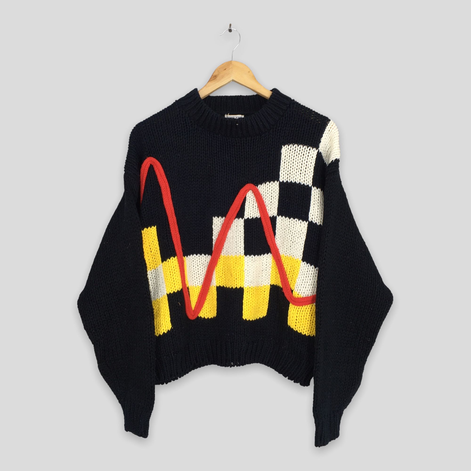 Vintage 80s Hand Knit Multicolor Acrylic Sweatshirt Large
