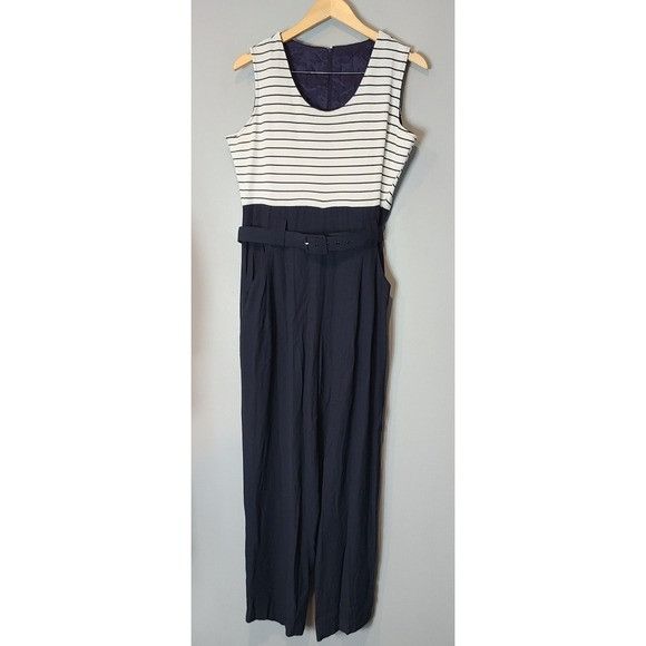 Vintage 80’s Vintage Striped Bust Navy Jumpsuit Set Size 34" / US 12 / IT 48 - 2 Thumbnail