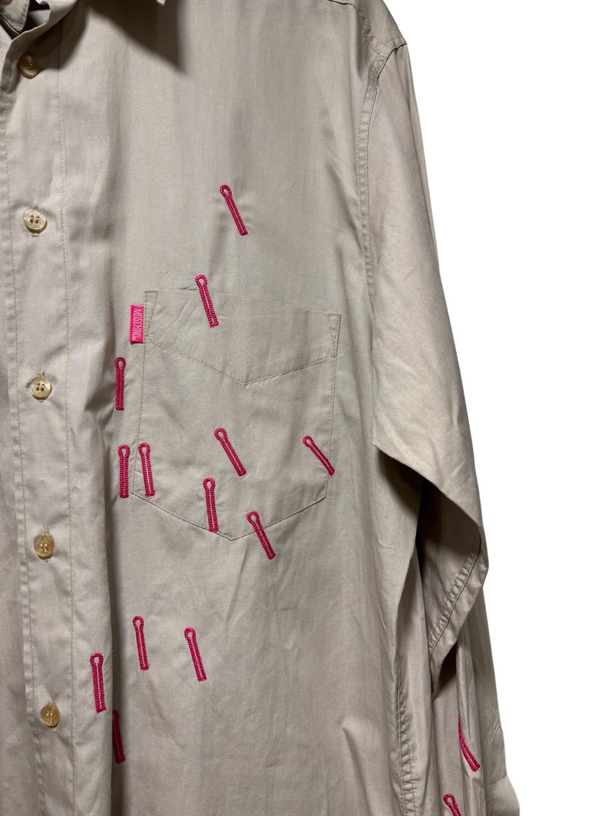 Moschino Archives Moschino Jeans Shirt Italy Beige Pin Embroidery AOP Size US L / EU 52-54 / 3 - 2 Thumbnail