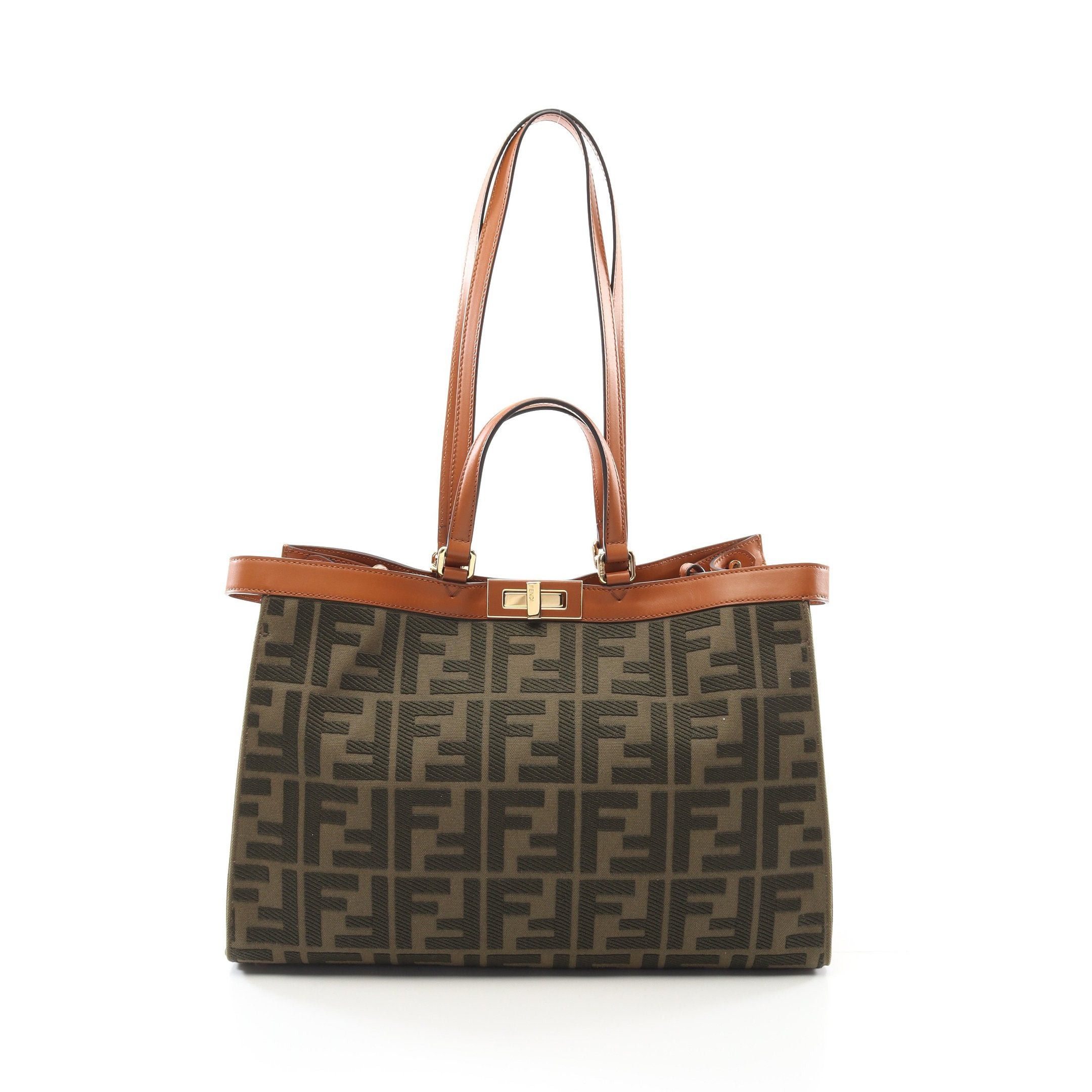 Fendi Fendi Peekaboo X Tote Medium Handbag Bag Canvas Leather Khaki Green Brown Size ONE SIZE - 1 Thumbnail