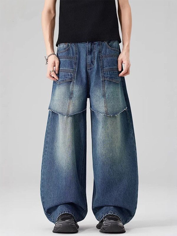 Vintage Men's baggy hip-hop wide-leg curved frayed jeans Size US 32 / EU 48 - 1 Thumbnail