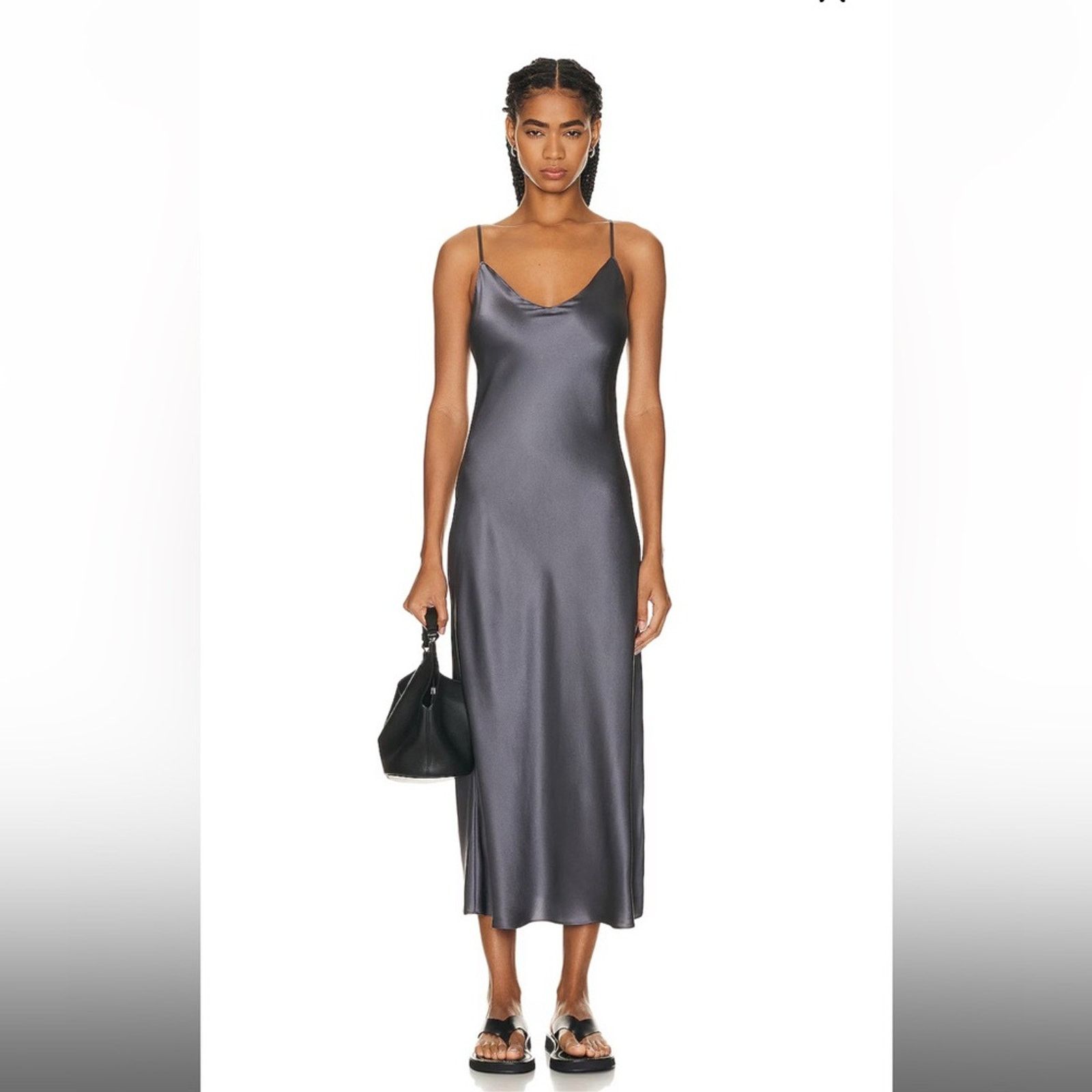 Designer SABLYN Taylor Midi Slip Silk Dress Grey XS Size XS / US 0-2 / IT 36-38 - 1 Thumbnail