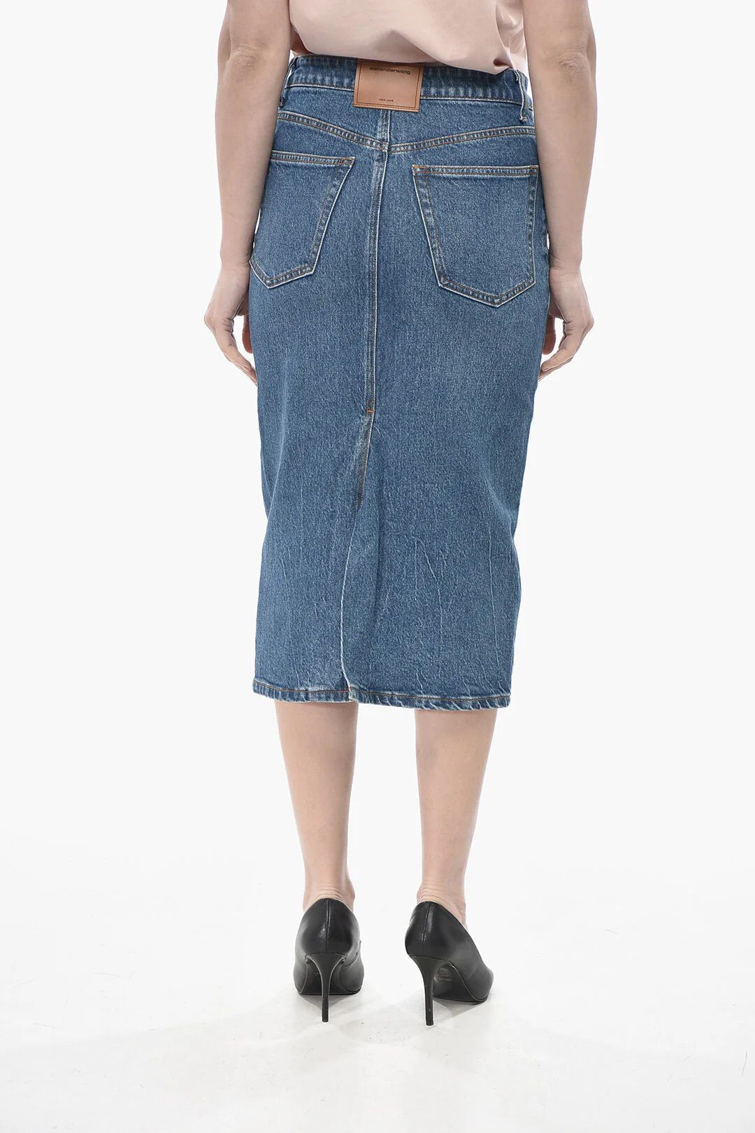Alexander Wang og1mm0426 Denim Midi Skirt in Blue Size 26" / US 2 / IT 38 - 2 Thumbnail