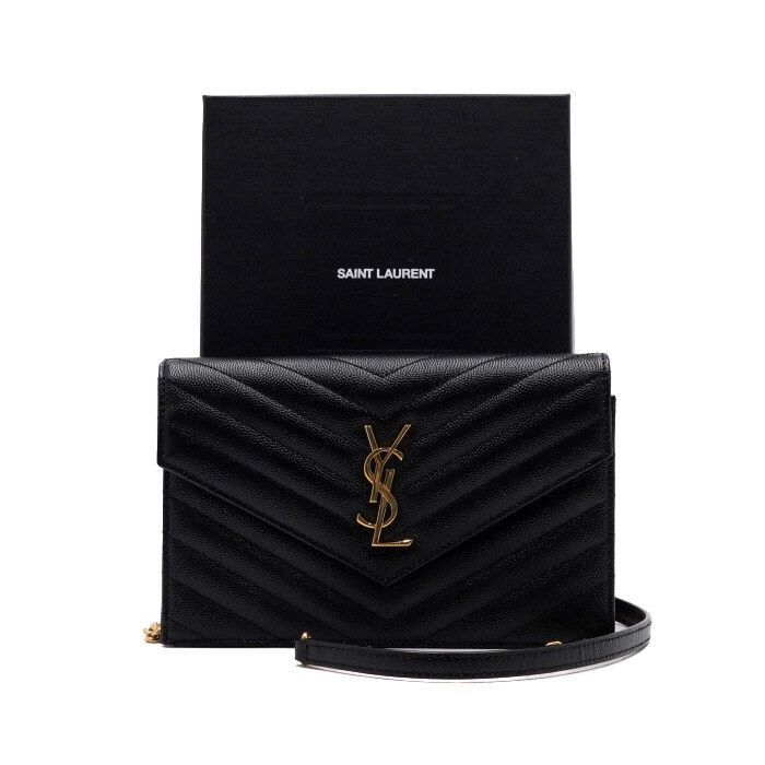 Cassandra Monogram Envelope Woc Black Gold Chain Crossbody B, Women's