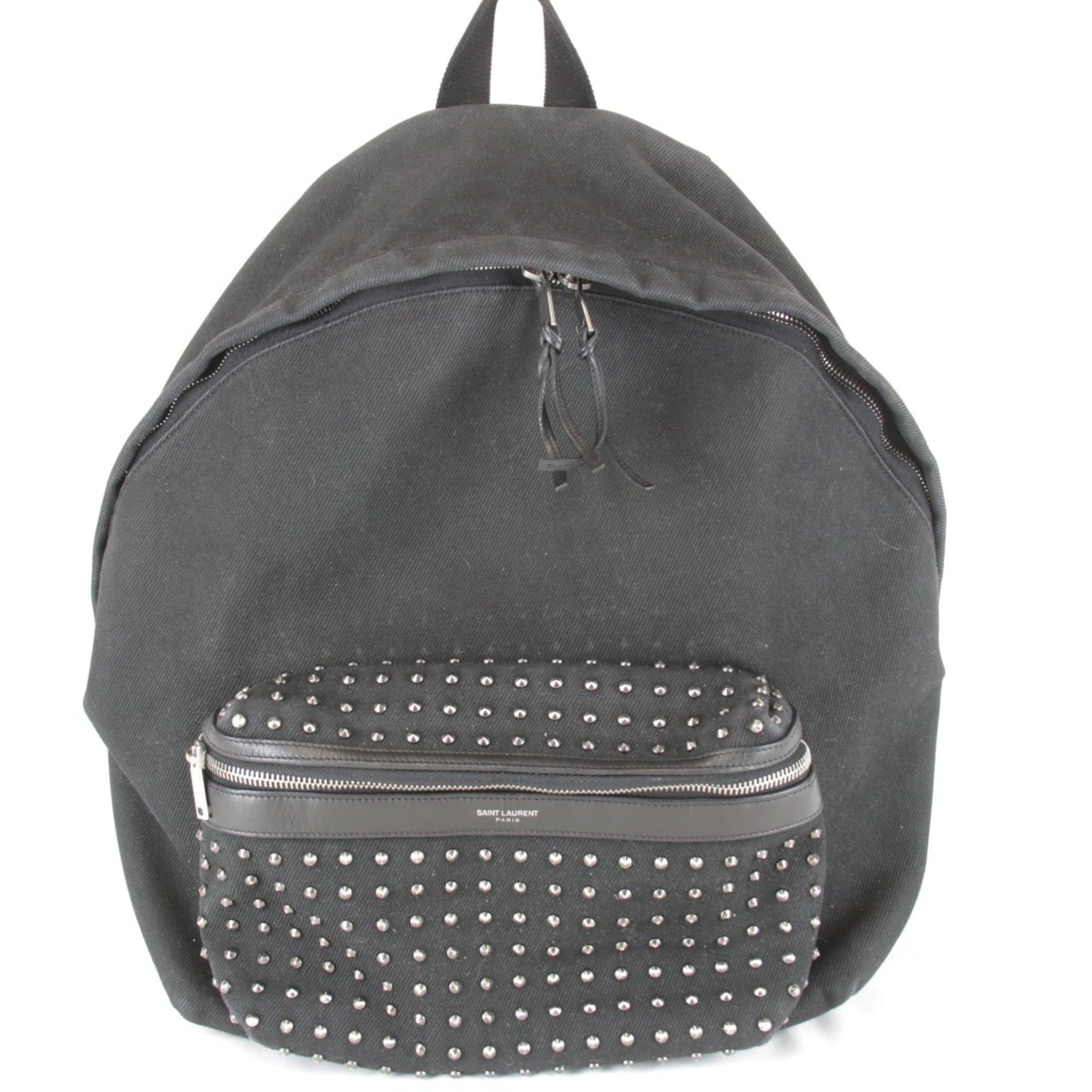 Yves Saint Laurent YVES SAINT LAURENT Studded Backpack, Cotton Canvas, Black, Women's Size ONE SIZE - 1 Thumbnail