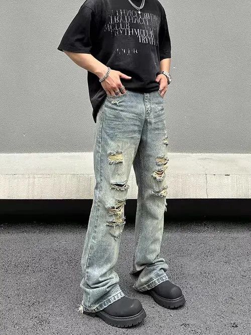 VIBE Hip Hop Vintage Washed Faded Loose Casual Ripped Jeans Size US 34 / EU 50 - 1 Thumbnail