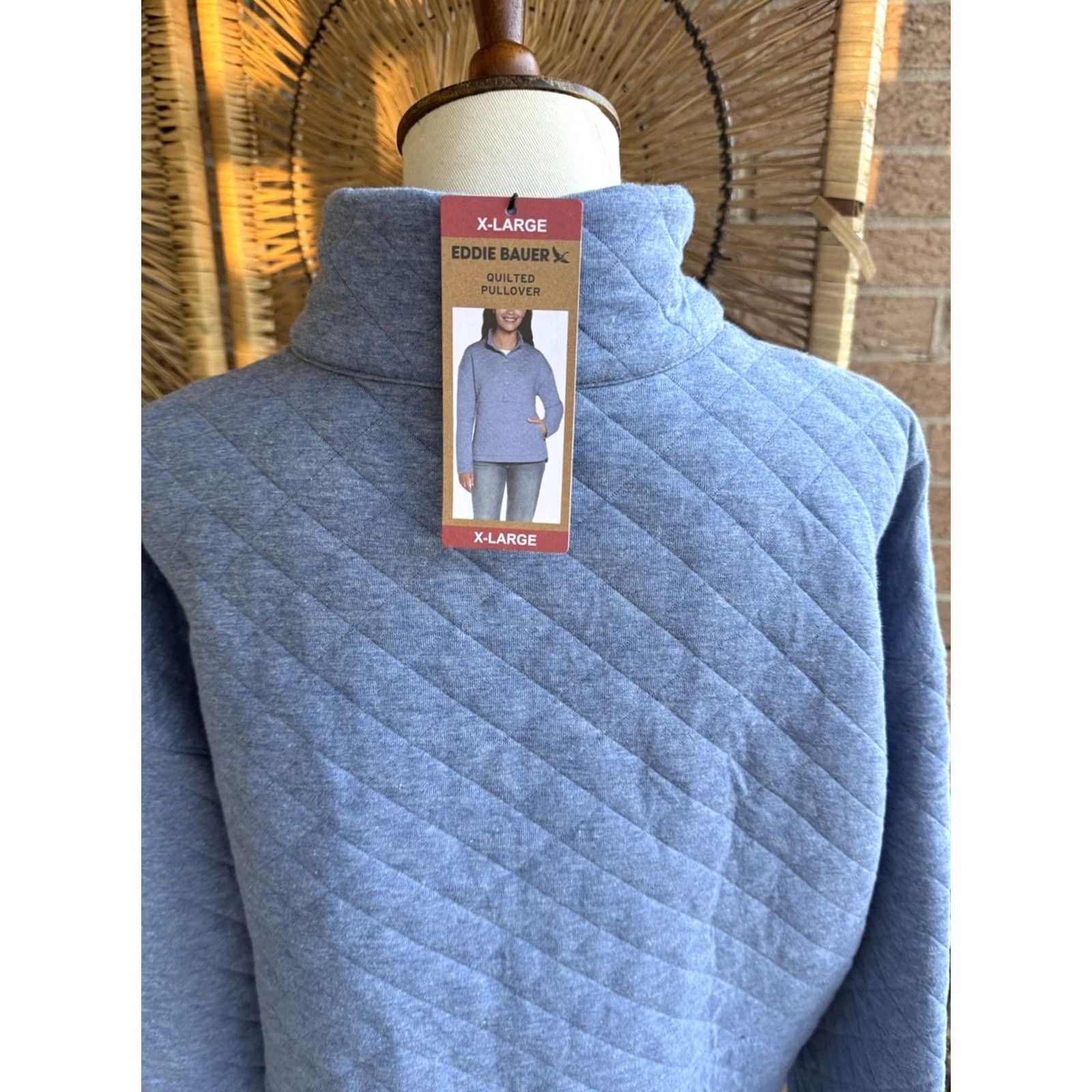 Eddie Bauer Eddie Bauer Quilted Sweater Women XL Blue Long Sleeve Pullover Cotton Blend Mock Neck Mens? Size XL / US 12-14 / IT 48-50 - 6 Thumbnail