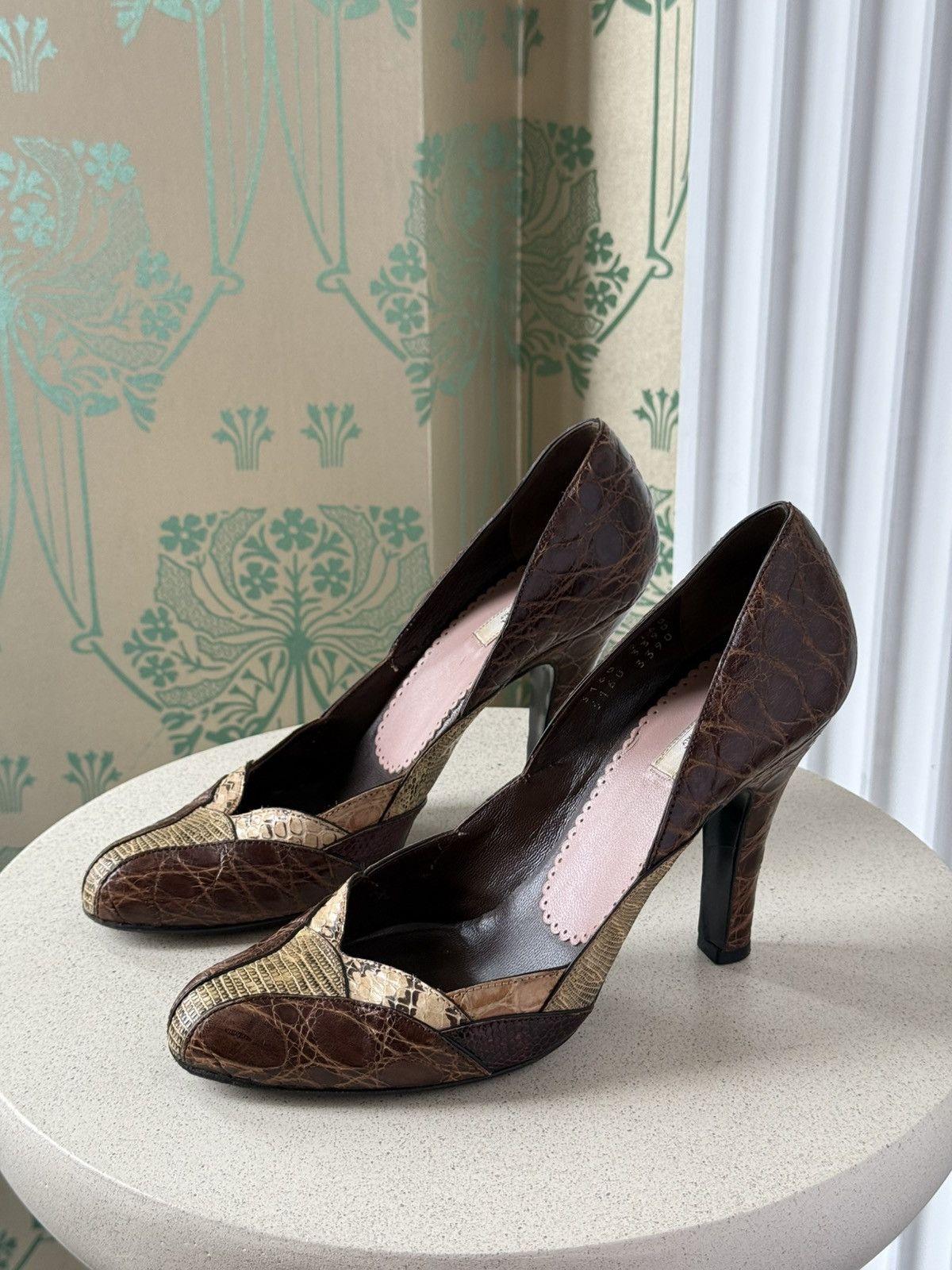 Prada Prada Burgundy Brown Reptile Embossed Leather Pumps Heels Size US 6.5 / IT 36.5 - 1 Thumbnail
