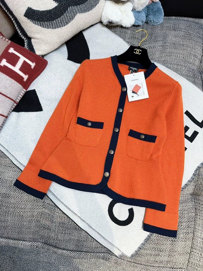 Other Chanel Orange Navy Cashmere Cardigan Size M / US 6-8 / IT 42-44 - 9 Thumbnail