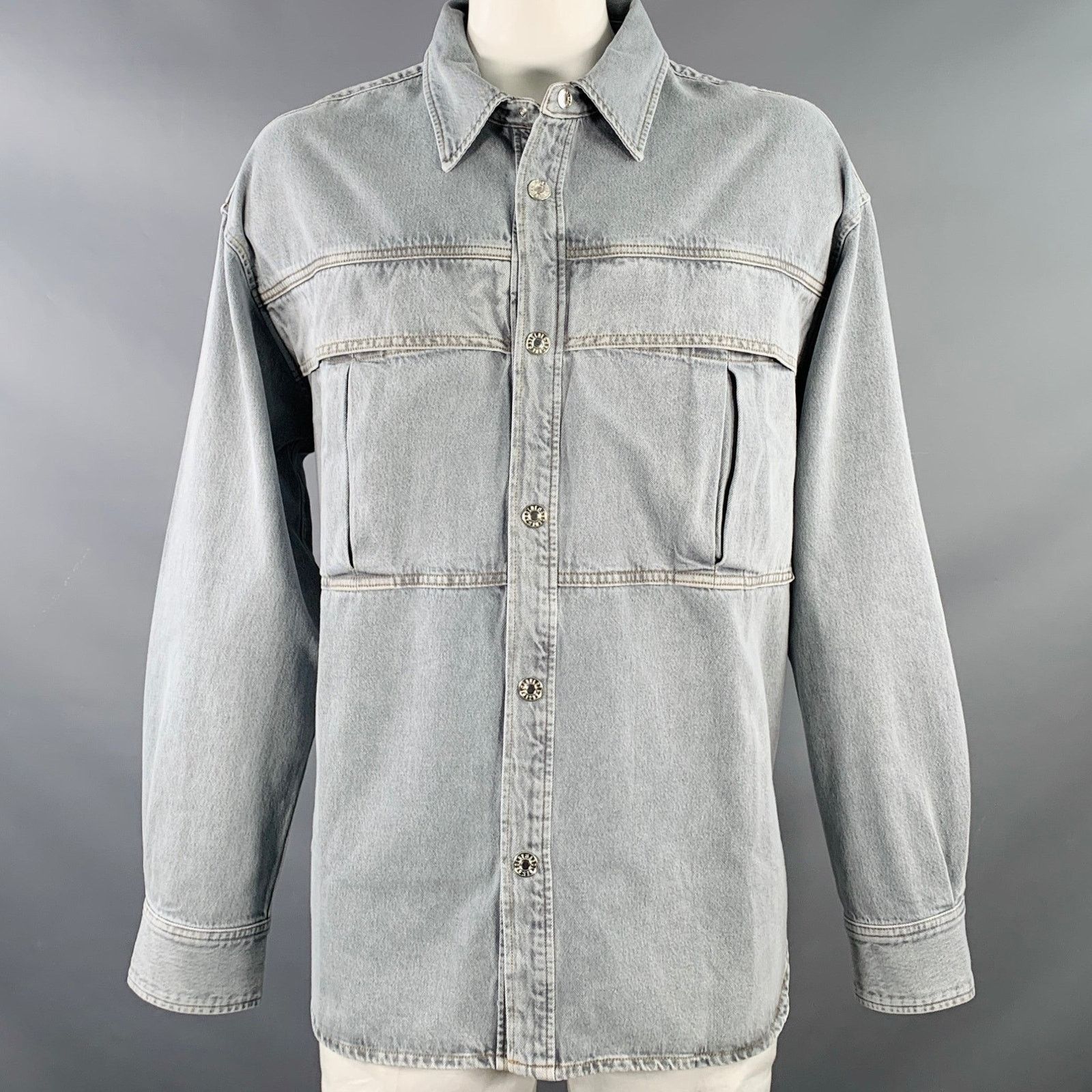 Agolde Grey Cotton Denim Two Pockets Snaps Long Sleeve Shirt Size US XL / EU 56 / 4 - 1 Thumbnail