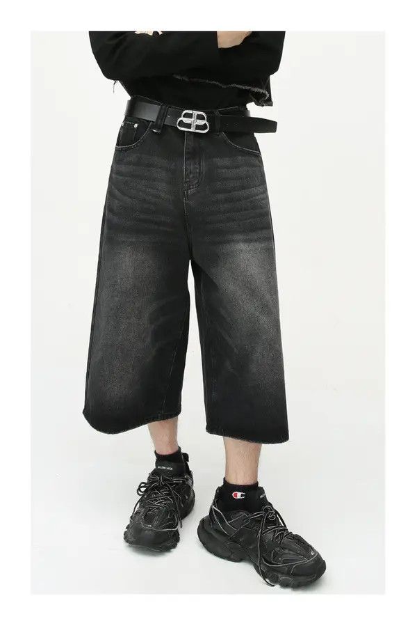 Japanese Brand moto Loose wide-leg vintage distressed flared denim shorts Size US 32 / EU 48 - 7 Thumbnail