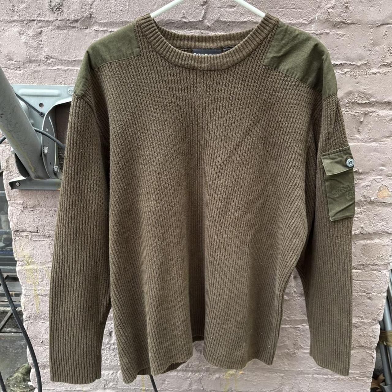 Early 2000s DKNY Green Military Cargo Pocket Ribbed Sweater