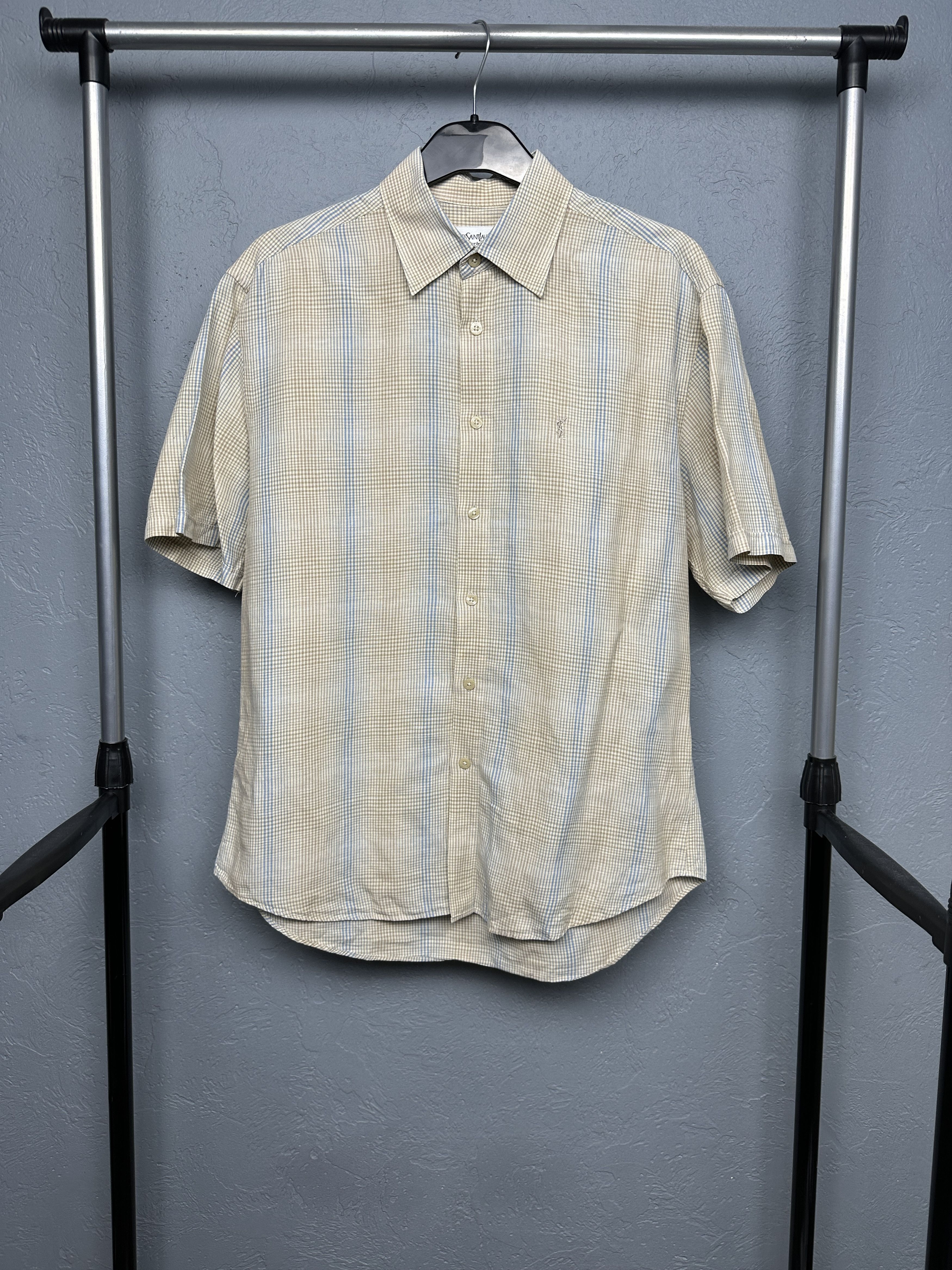 Yves Saint Laurent YSL Vintage LINEN Mens Short Sleeve Shirt