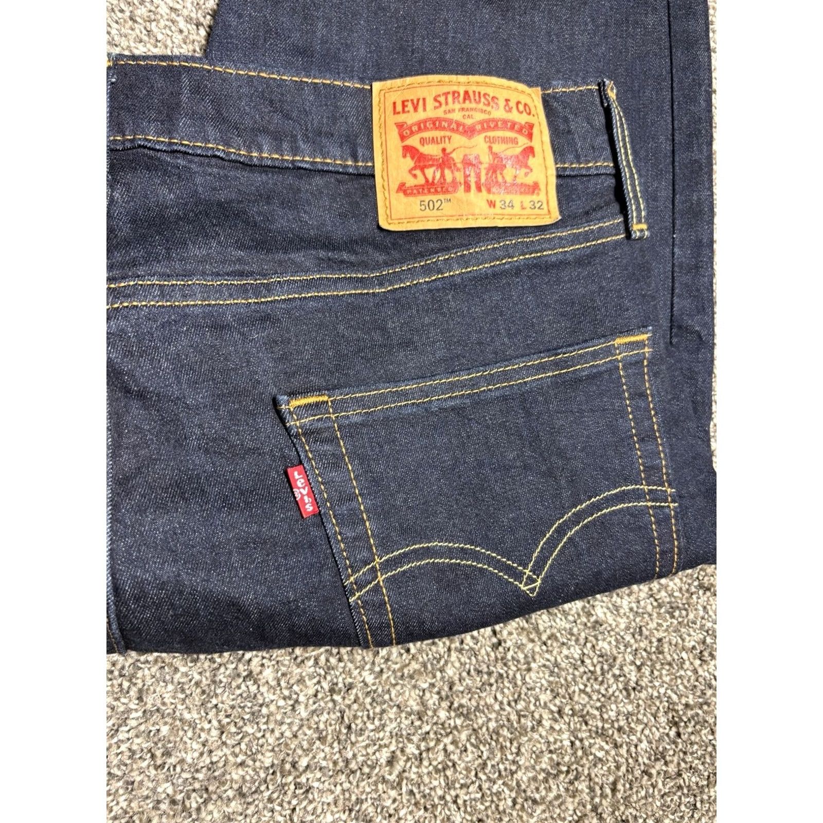 VINTAGE Levi's 502 Jeans Mens 34x32 Dark Blue Denim Cotton Blend