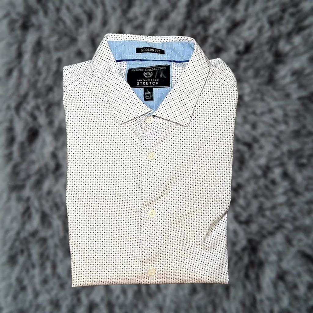 Vintage Report Collection Performance Stretch Modern Fit Button-Down Large Long Sleeve White L Men Shirt Size US 33 - 1 Thumbnail