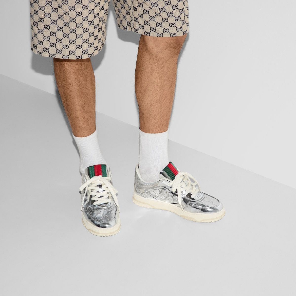 Gucci o1s1wg111025 Re-Web Sneakers in Silver Metallic Size US 6.5 / EU 39-40 - 3 Thumbnail