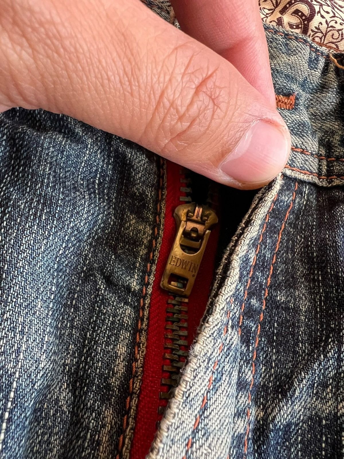 Edwin Vintage Flare Edwin 503 Blue Trip Clawmark Distress Jean Size US 33 - 11 Thumbnail