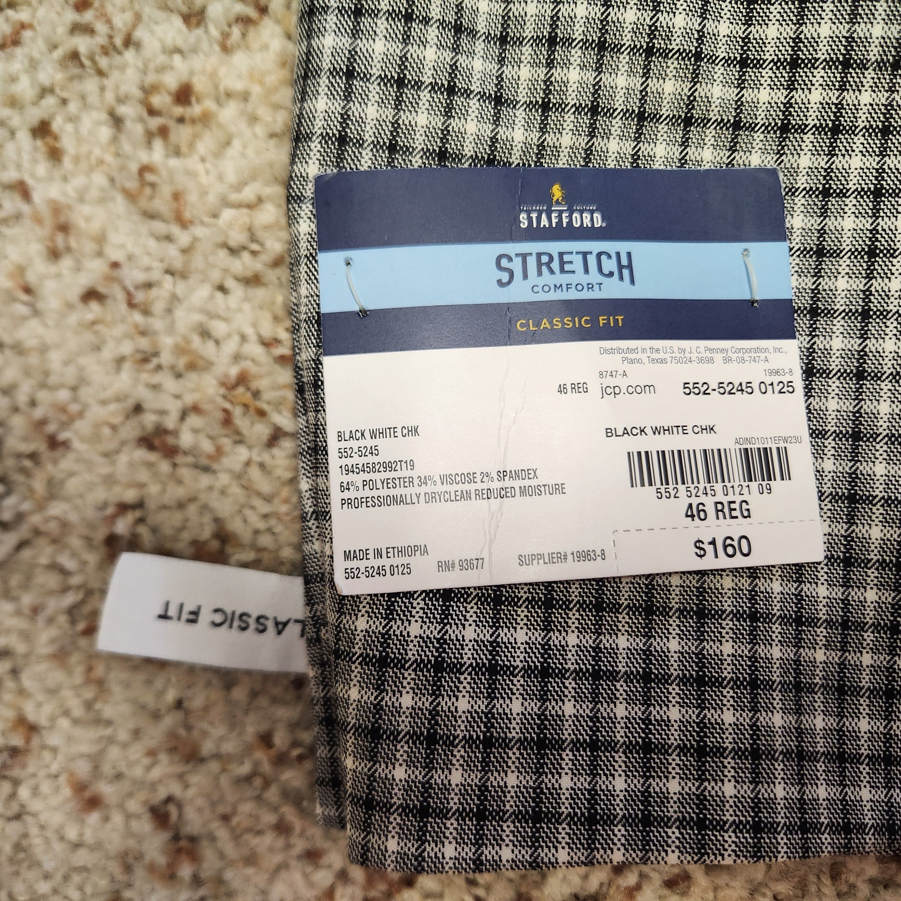 Stafford NWT Stafford sport coat 46R men's black white check Size 46R - 7 Thumbnail