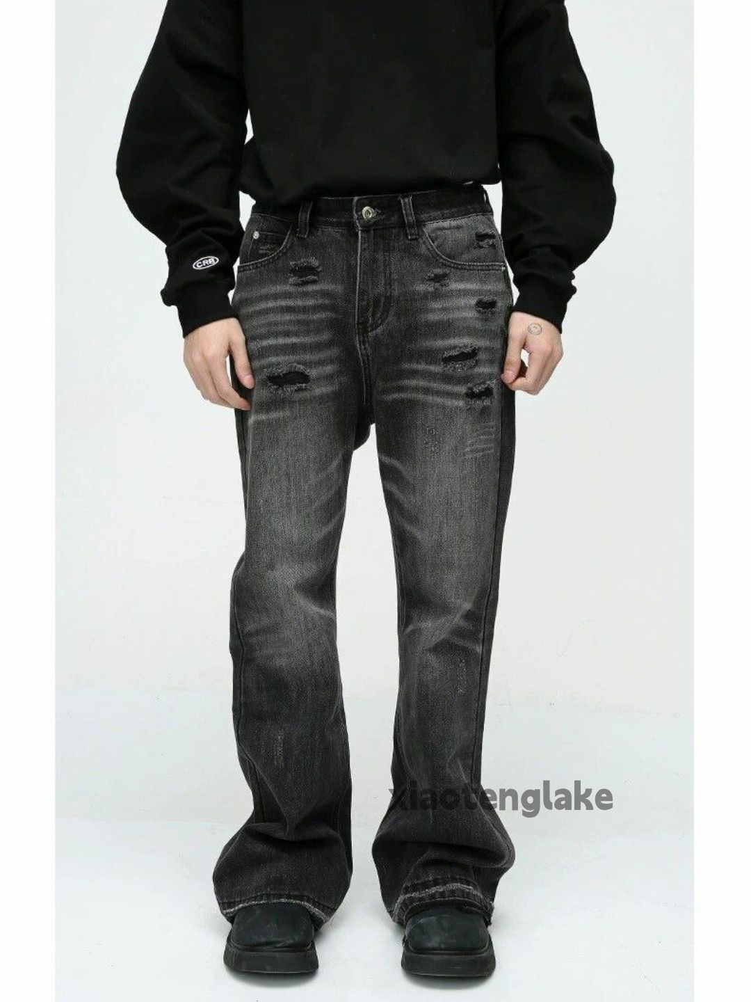 Jean × Vintage washed faded damaged ripped punk grunge flared jeans Size US 32 / EU 48 - 2 Thumbnail
