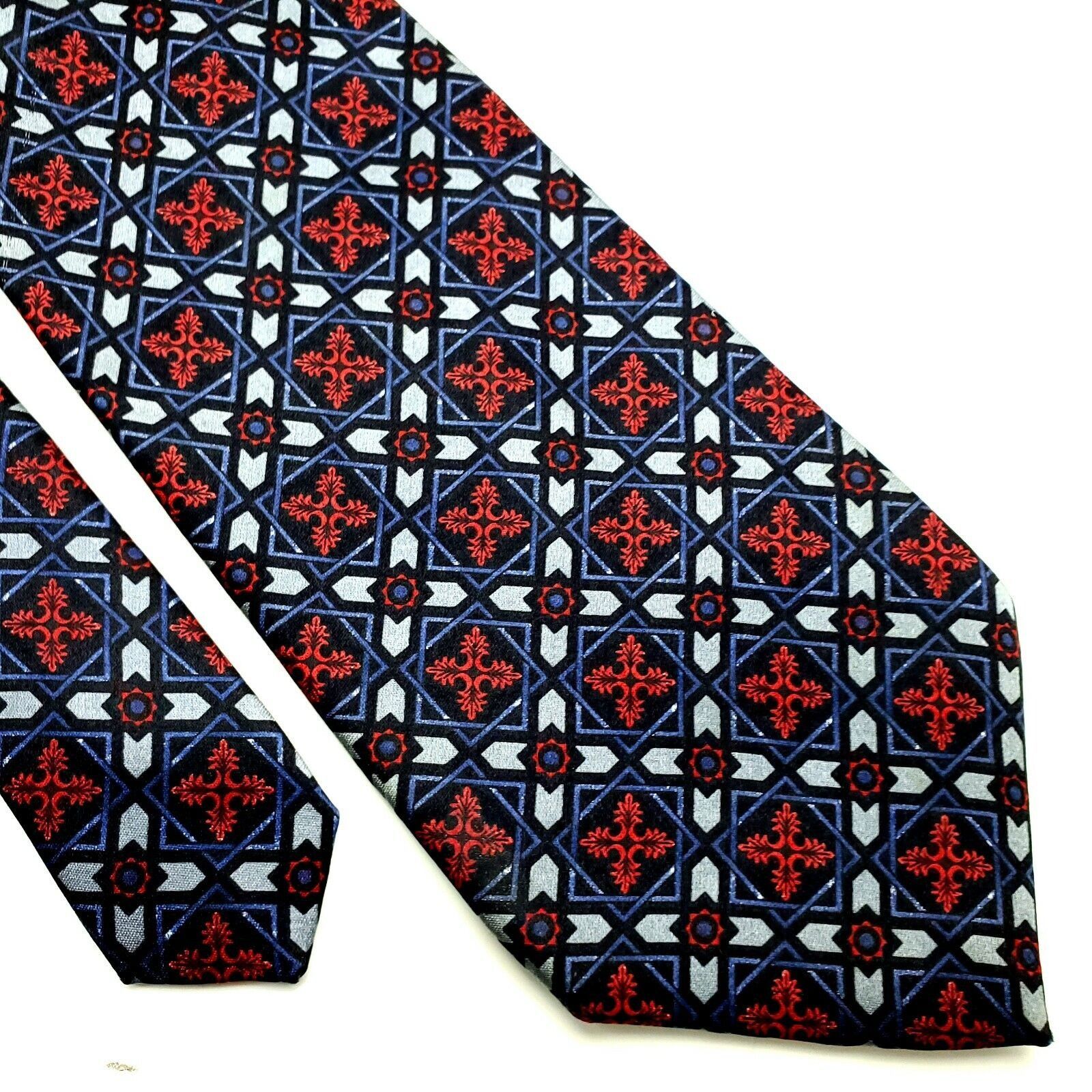 Henry Grethel Henry Grethel Silk Tie Blue Red Geometric Classic Print Ital Size ONE SIZE - 1 Thumbnail