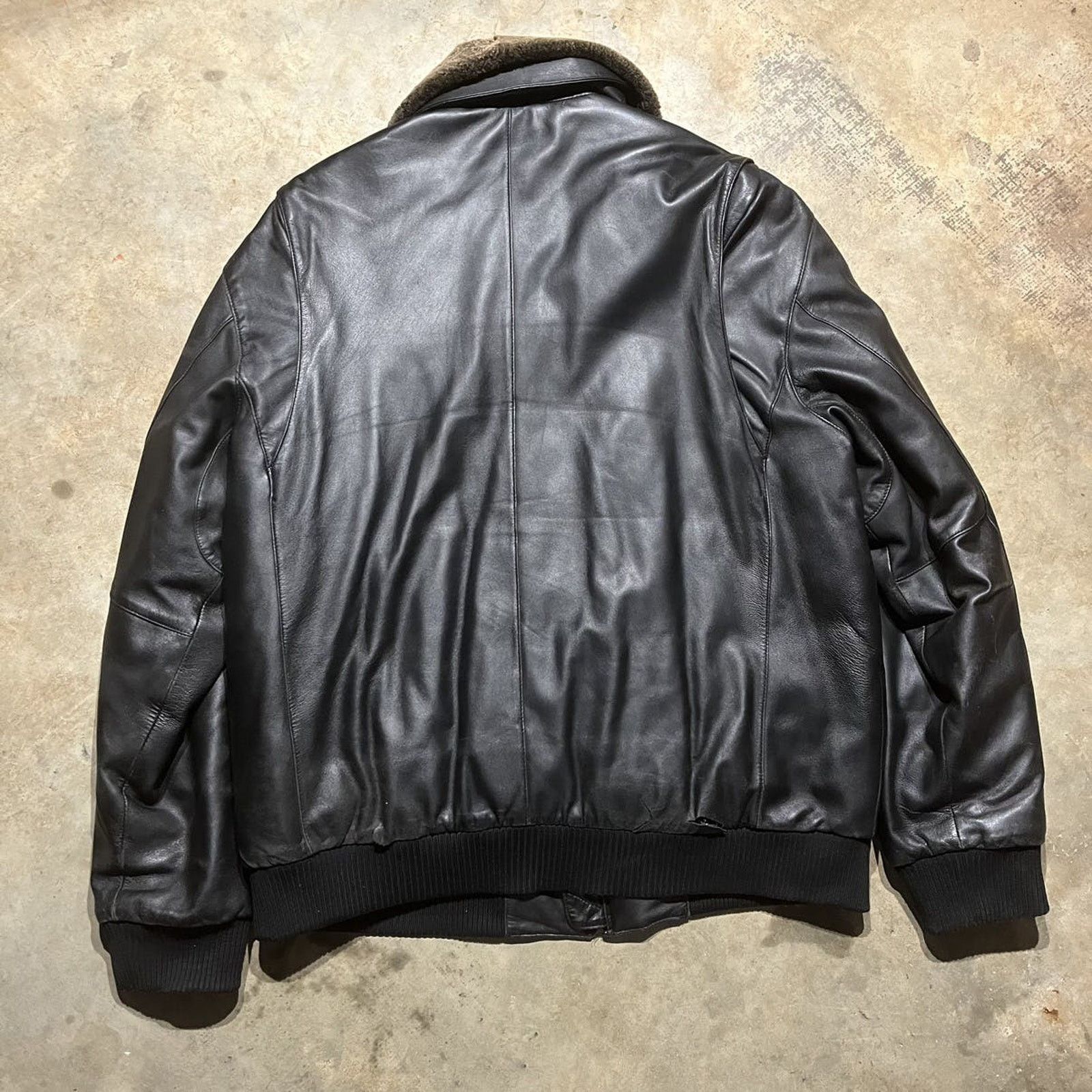 Vintage 2000s Eddie Bauer Down Black Leather Flight Jacket